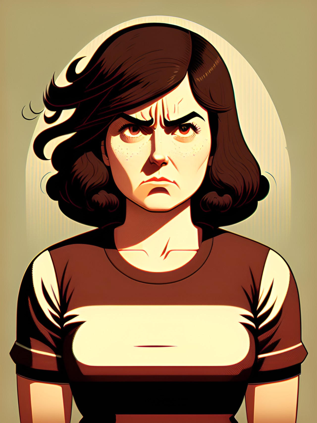 stereotypical angry karen, unhappy, critical, cringe, unsatisfied, clueless, art by grant wood preview