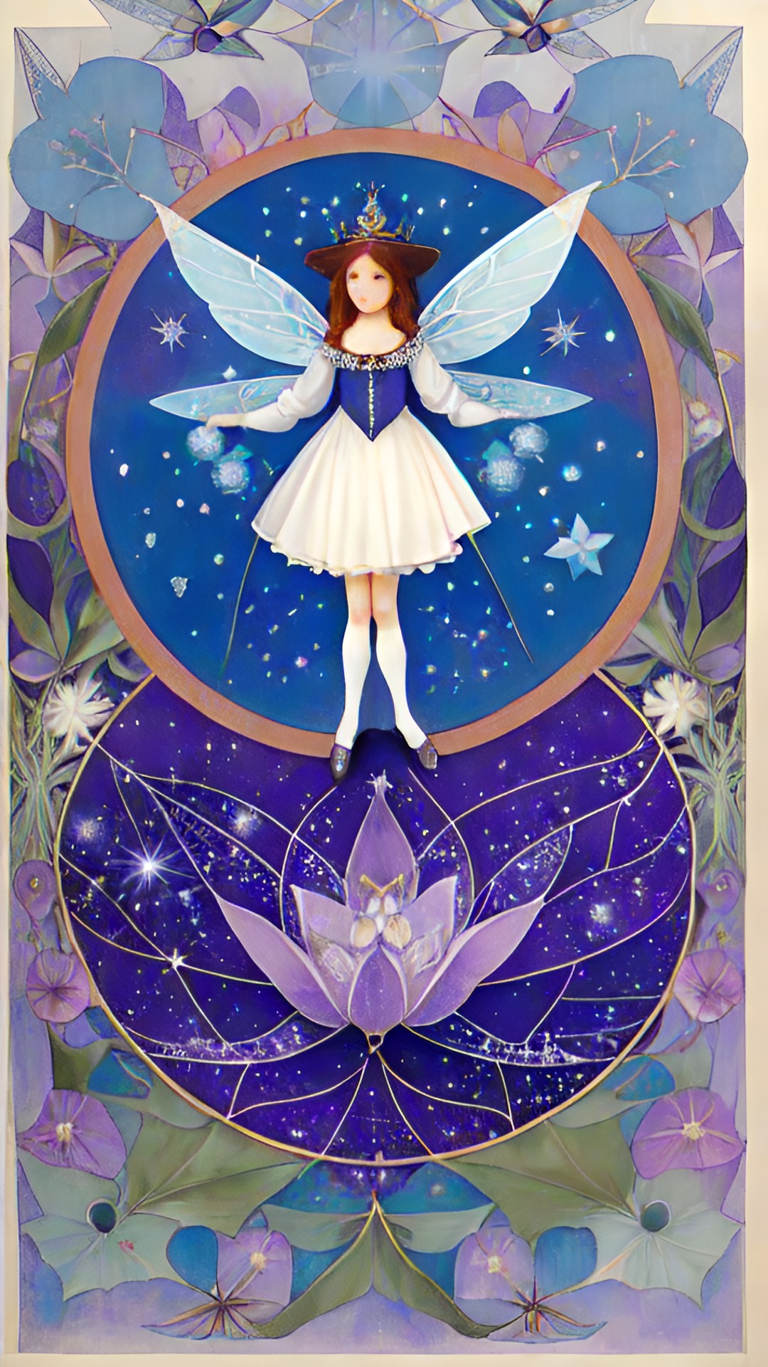 art nouveau starlight fairy flower and stars. tones of blue and purple. high quality print on cotton paper. preview