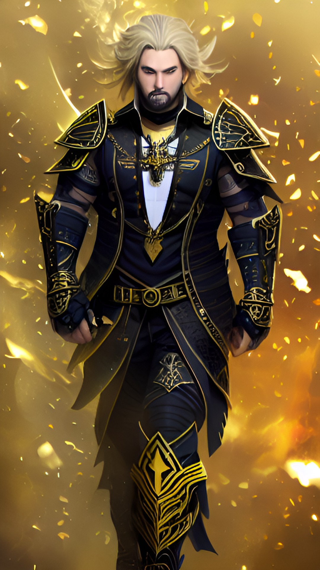 wizard with black and gold armour, and tattoos on arms preview