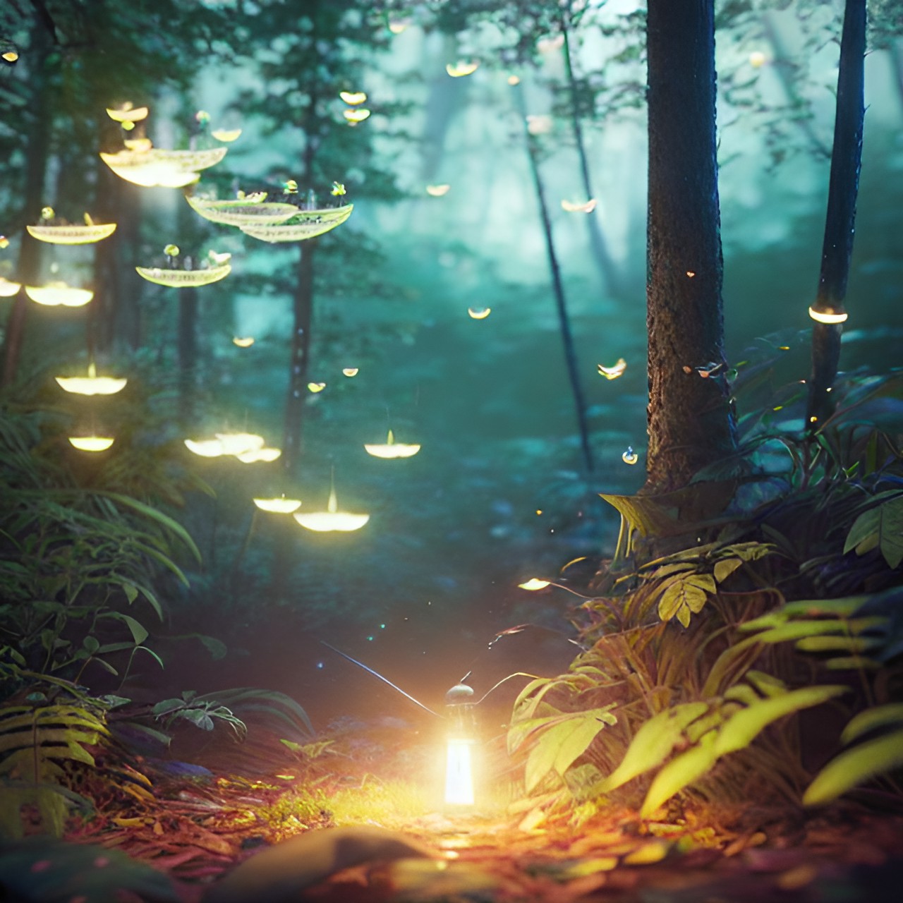 fireflies in the forest at night preview