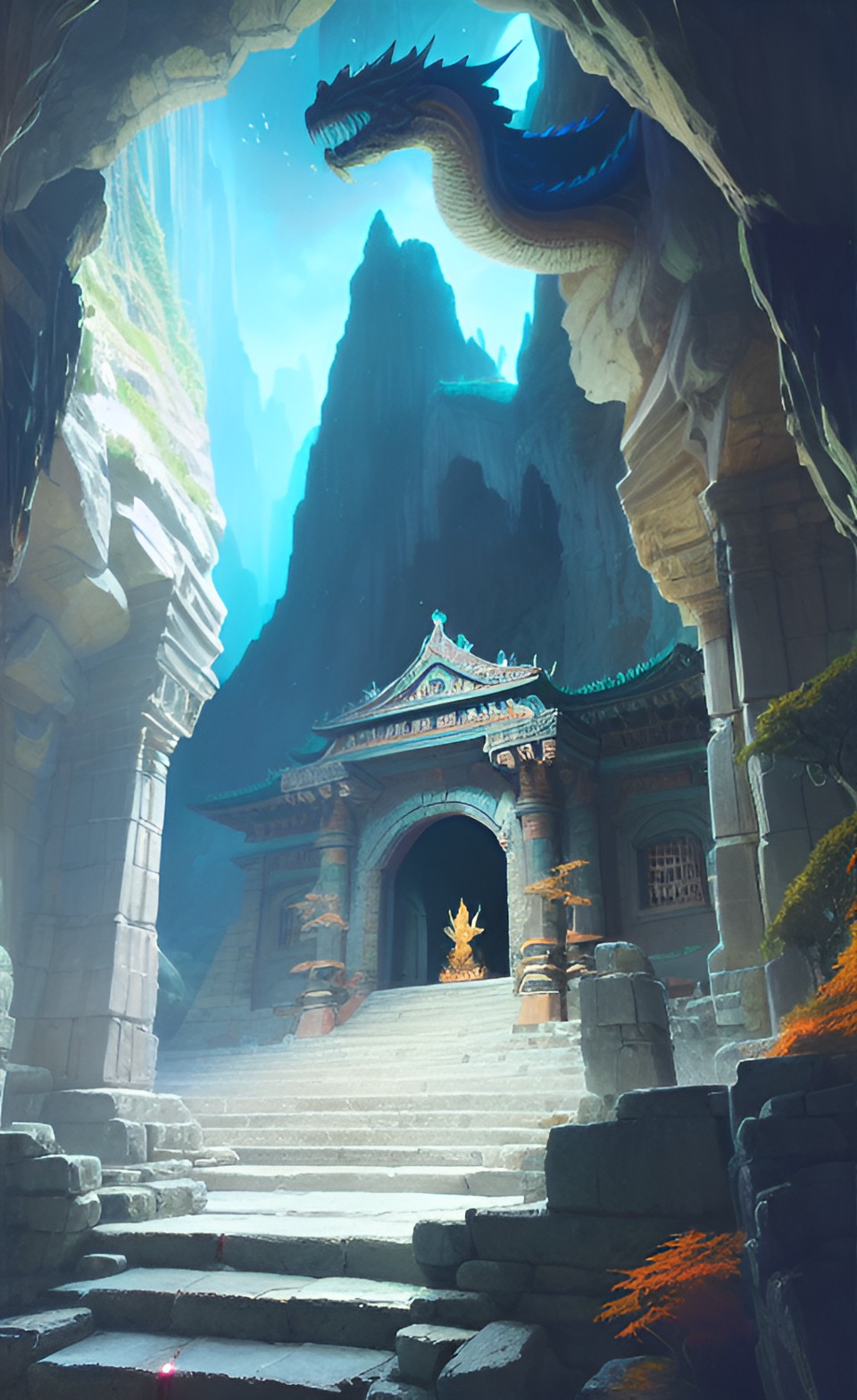 ancient cave with dragon shrine preview