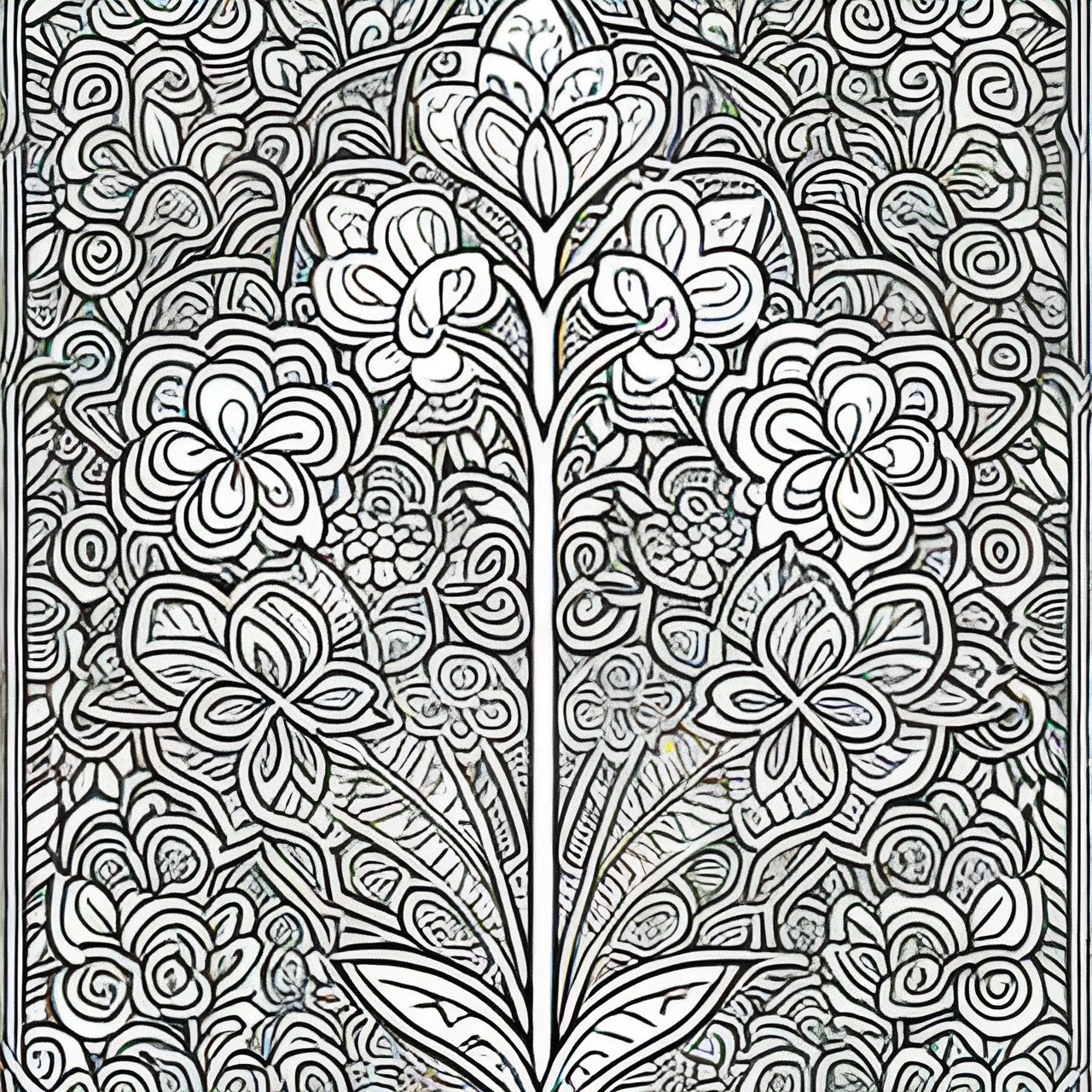 coloring page of flowers pattern,  detailed line art, perfect lines preview