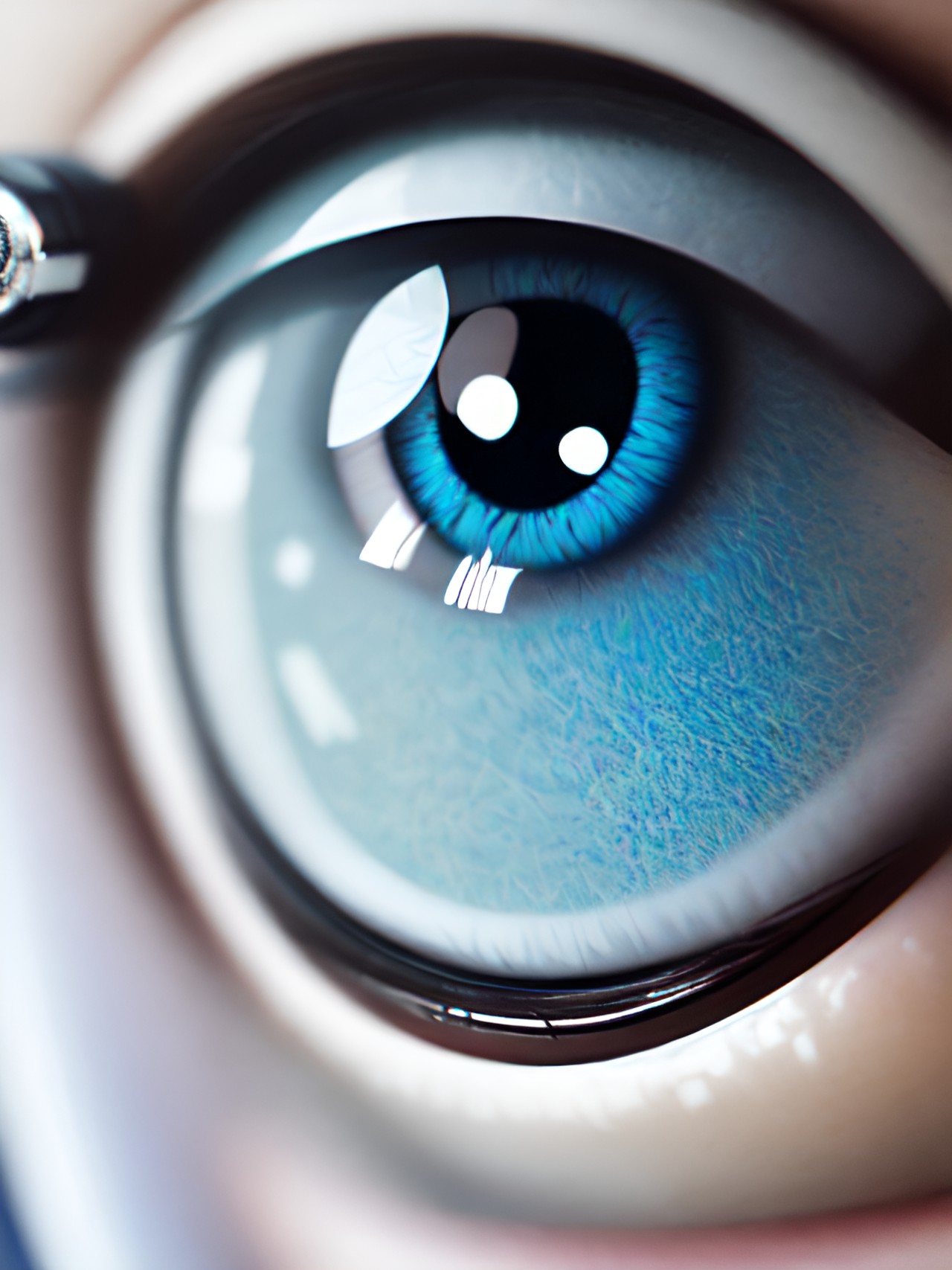 a close up of a person's eye, with a tiny robot in the corner. preview