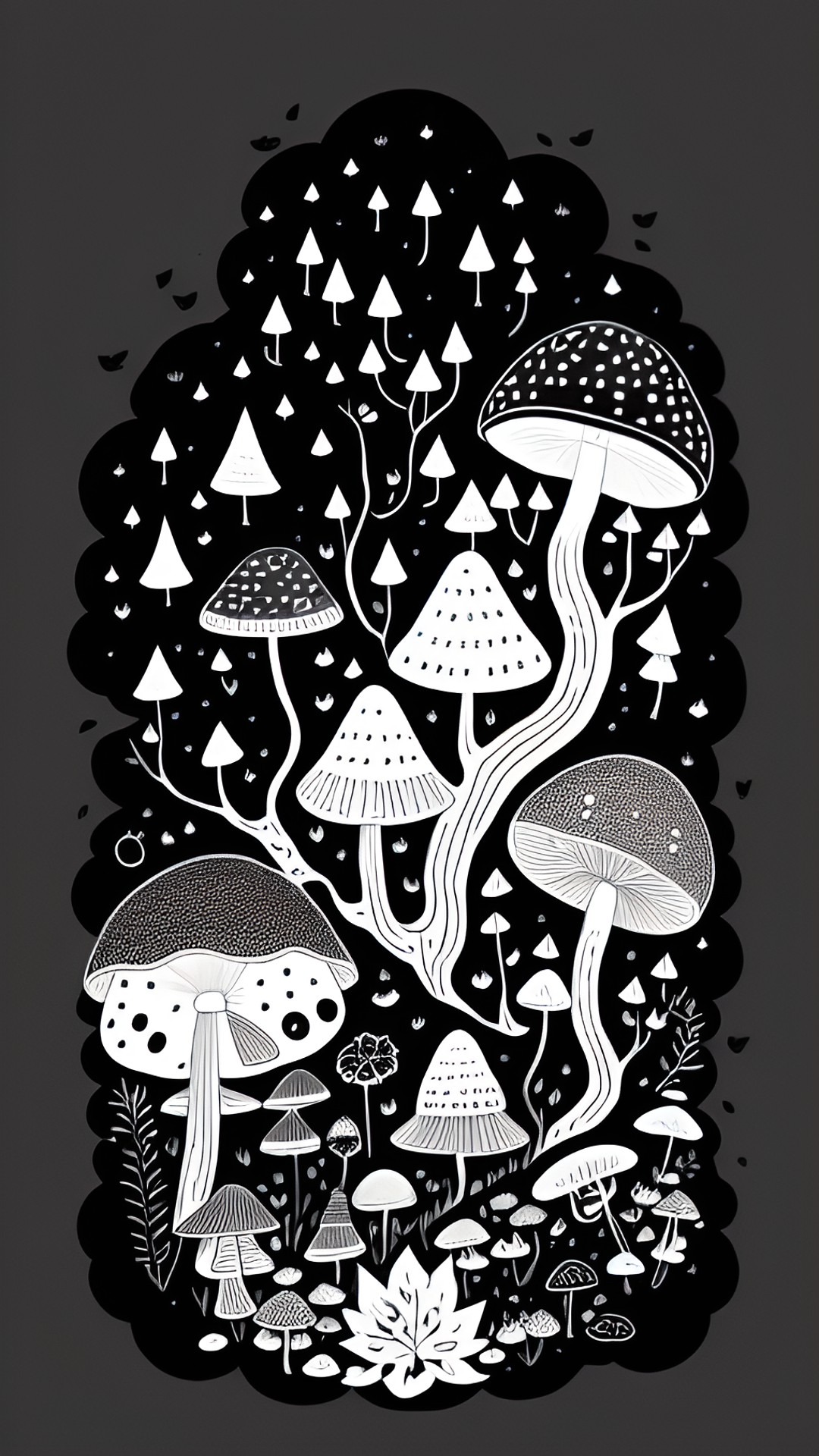 Mushrooms - make background black and add cute line faces to the mushrooms preview