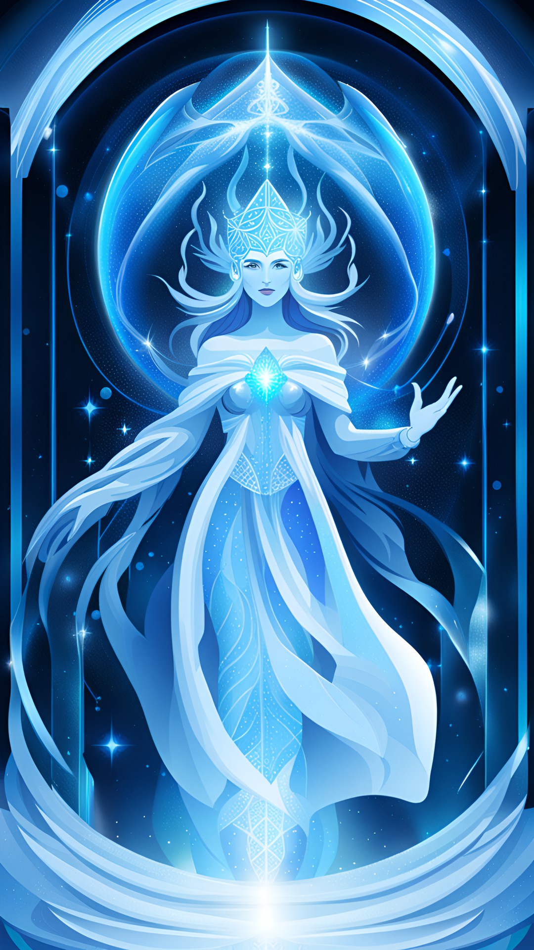 goddess of winter, ice, snow, shaded of blue and white preview