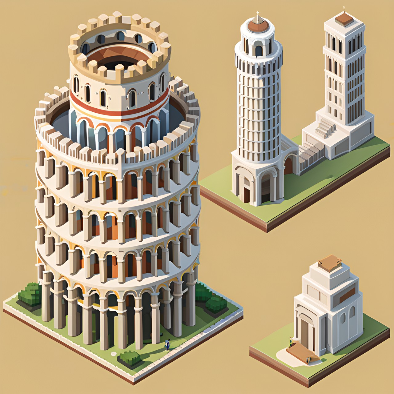 the tower of pisa, isometric pixel art, high detail, diorama preview