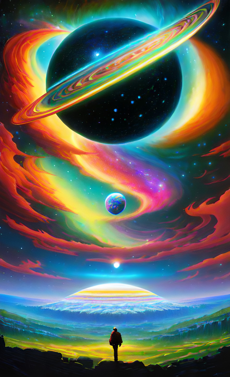 rainbow bridge 1 - heimdale, rainbow bridge to space, ginormous jupiter, poster art, psychedelic band art preview