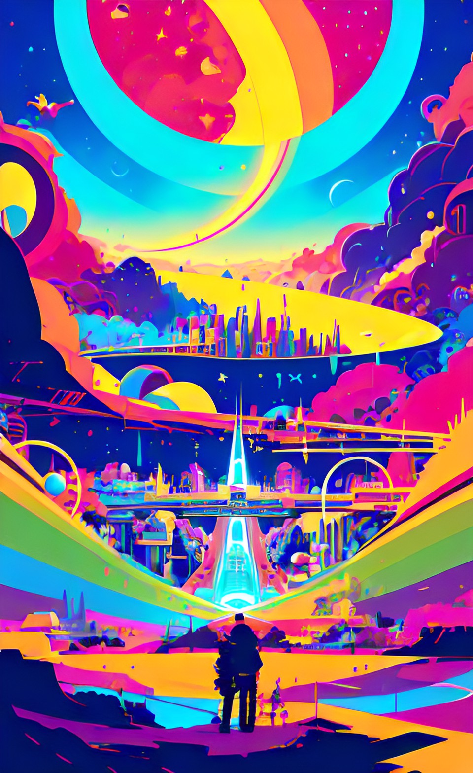 space bridge 2 - heimdale, rainbow bridge to space, ginormous jupiter, poster art, psychedelic band art preview