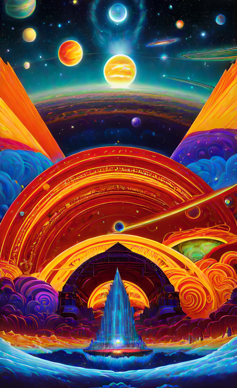 bridge 5 - heimdale, rainbow bridge to space, ginormous jupiter, poster art, psychedelic band art preview