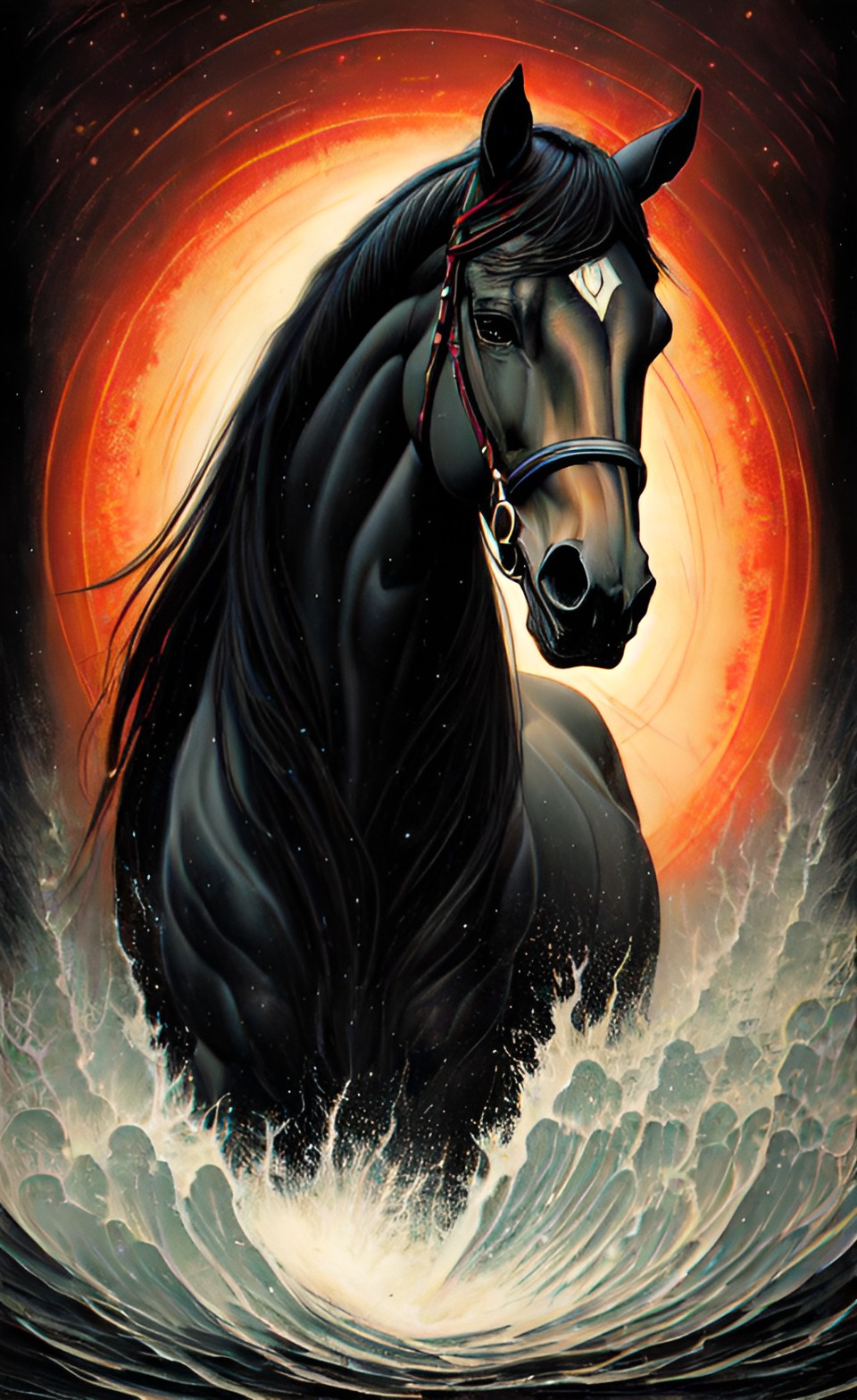 Black horse in the waves - sleipnir preview