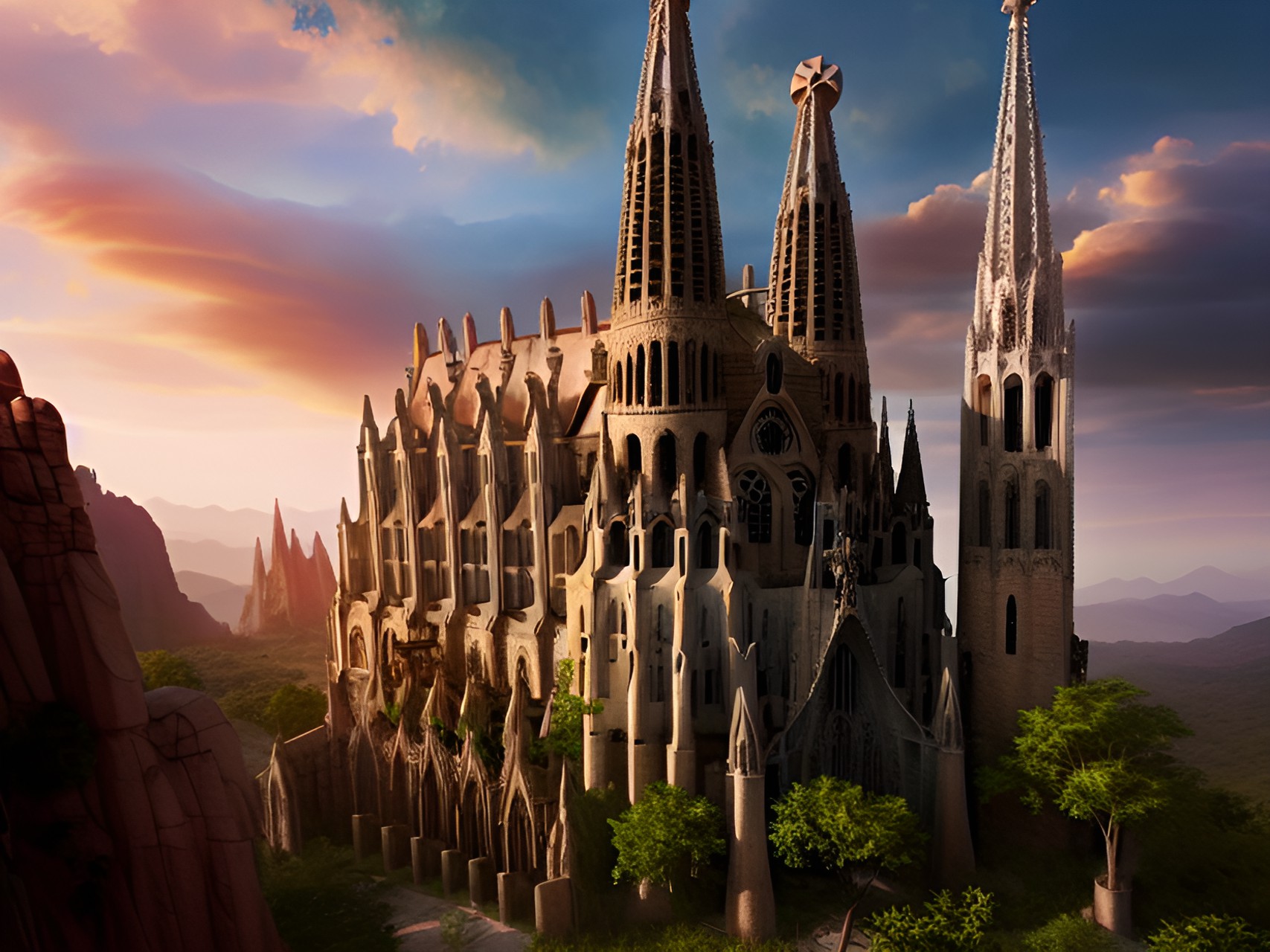 epic fantasy narnian magical fairytale sagrada familia cathedral in narnia $winter$ preview