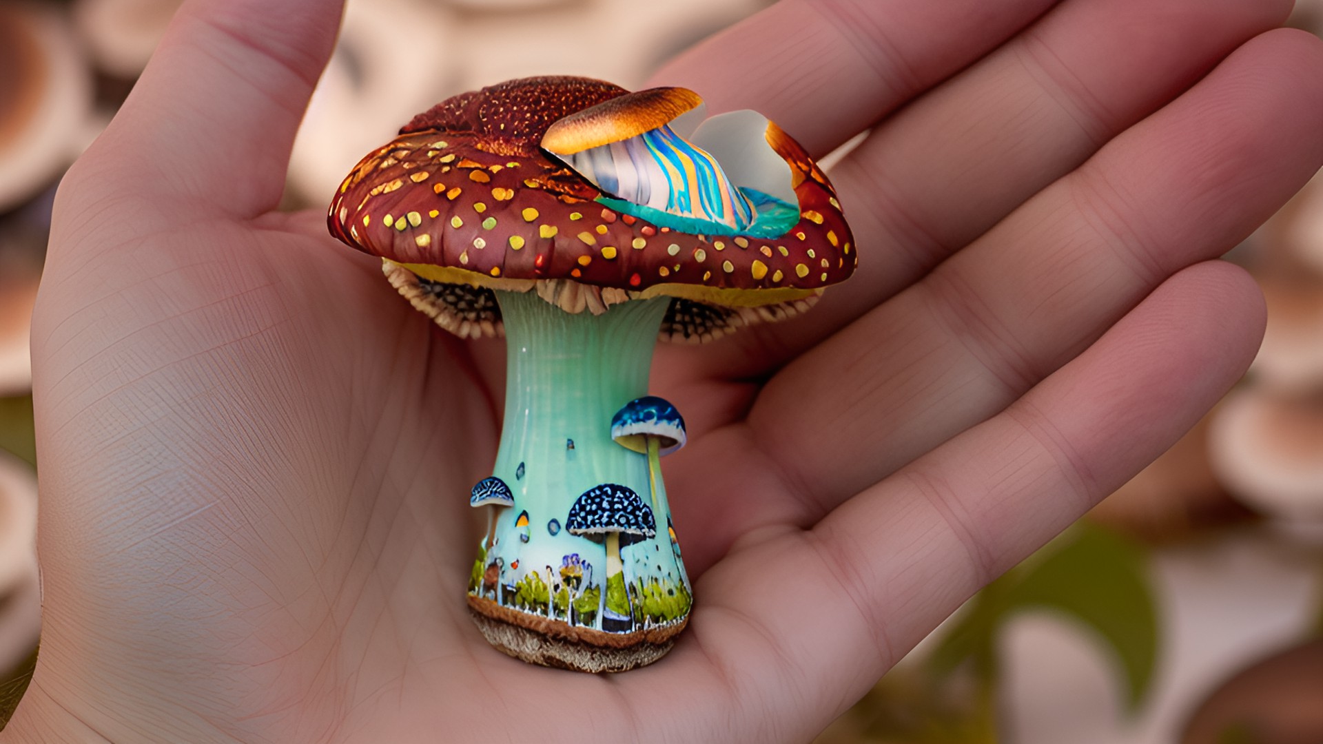 a whole world inside a mushroom that i’m holding in my hand preview