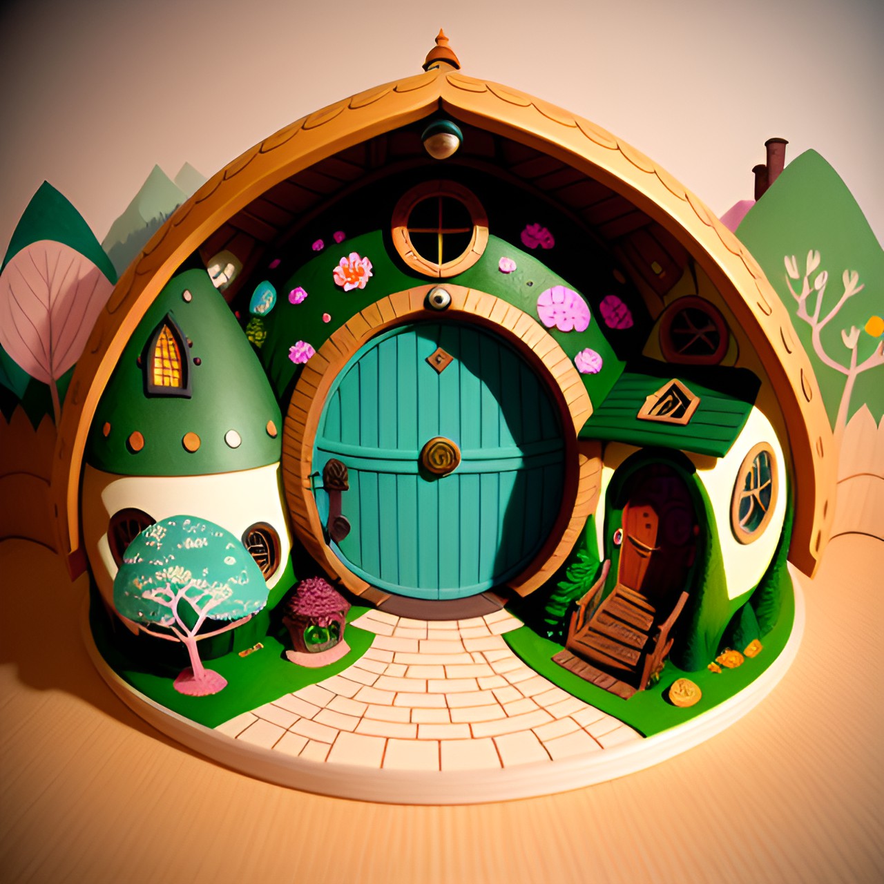 a barbie themed hobbit house with round door preview