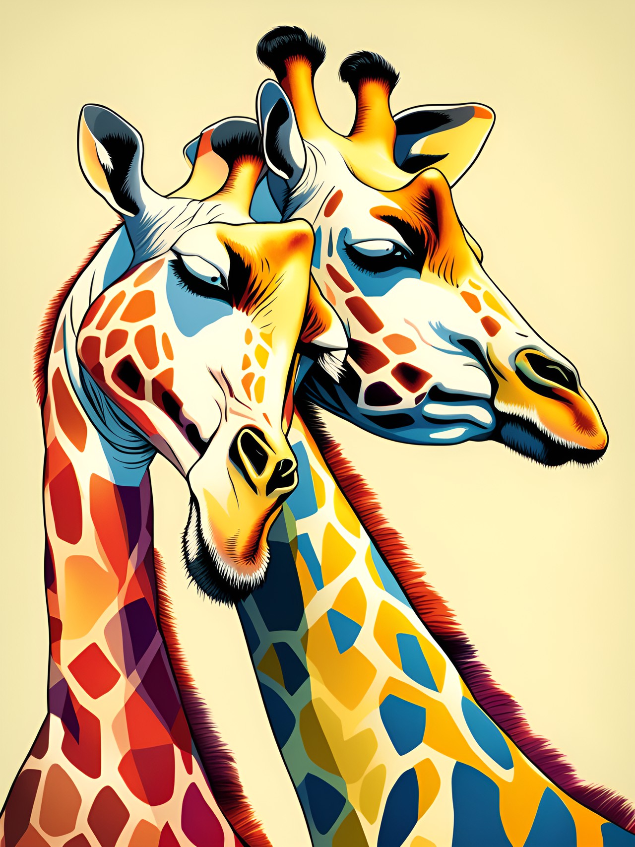 realistic sleeping giraffes in style of warhol preview