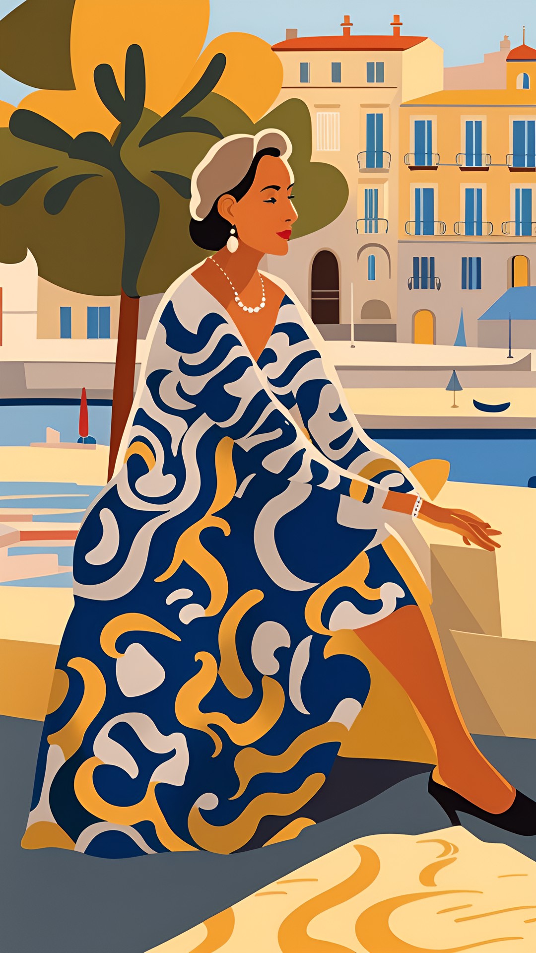 french woman  in marseille in style of matisse , golden hour preview