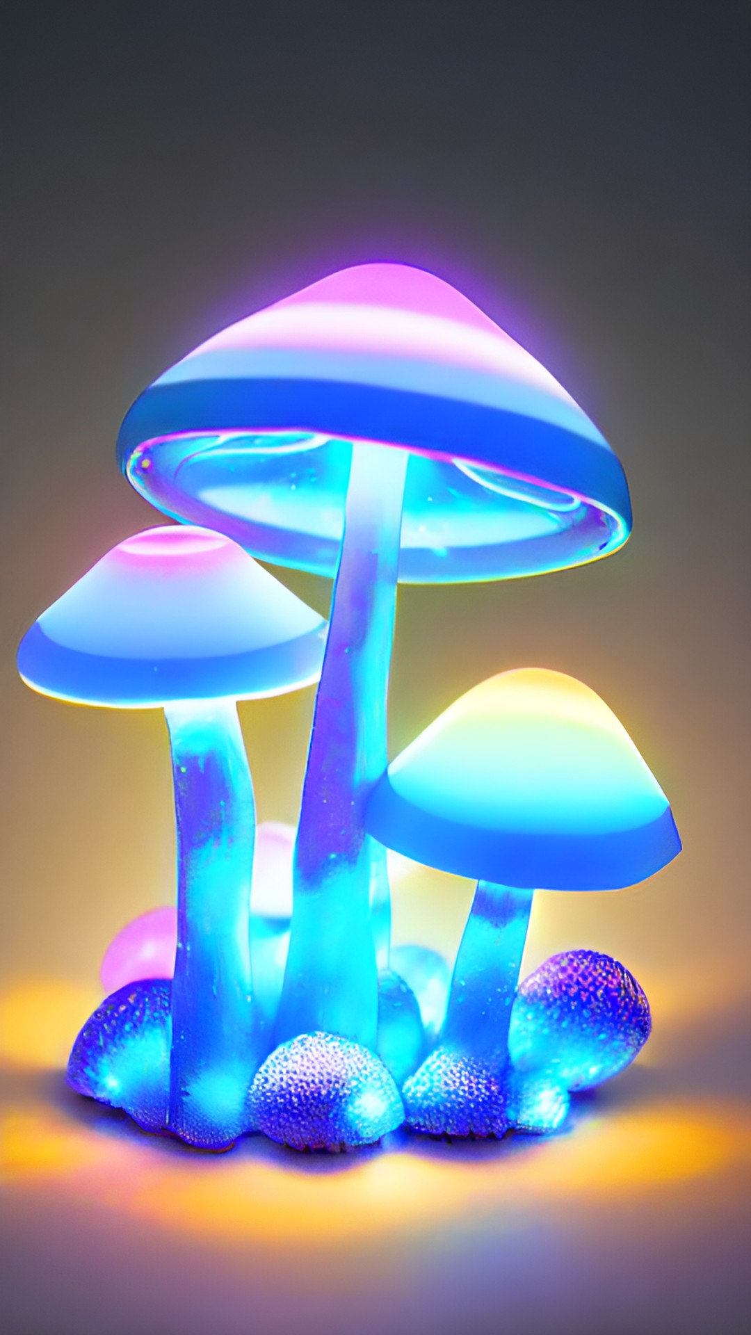 magic mushrooms, light blue, neon light, dark background, shiny preview