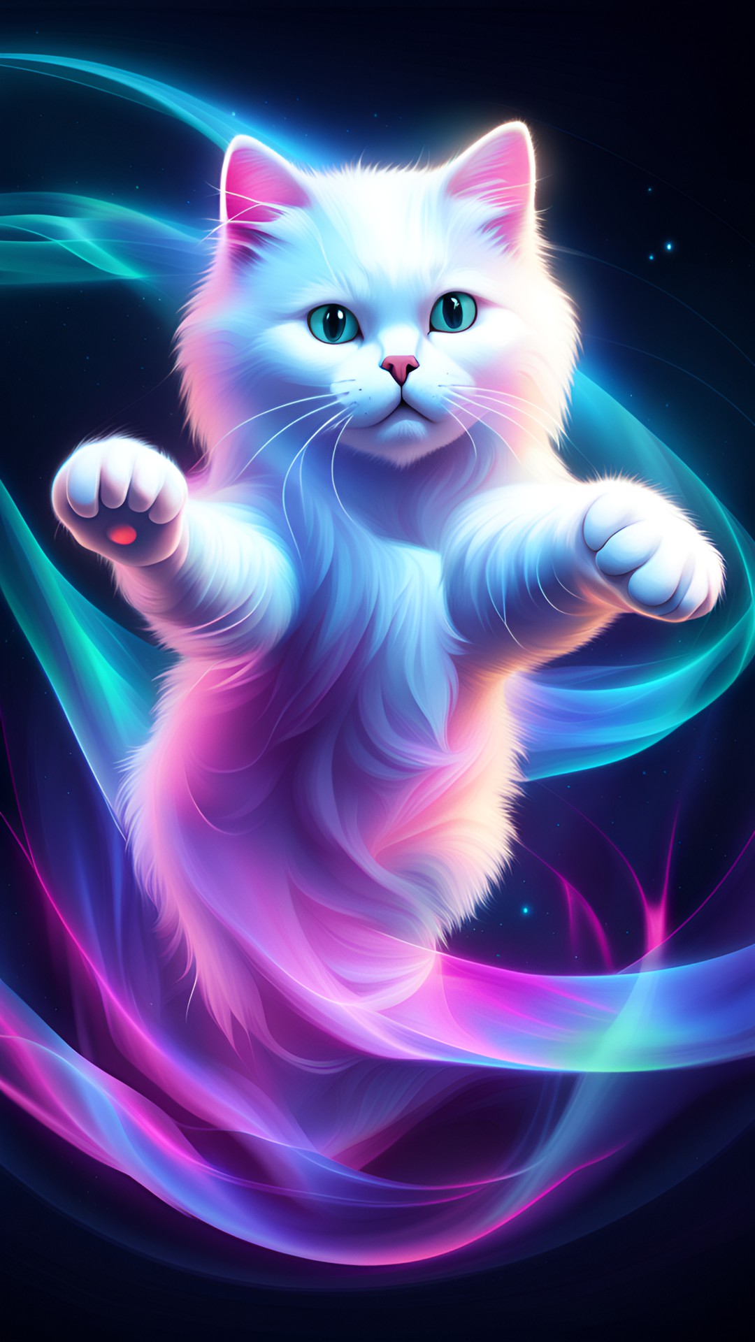 white fluffy cat stretching its paws preview