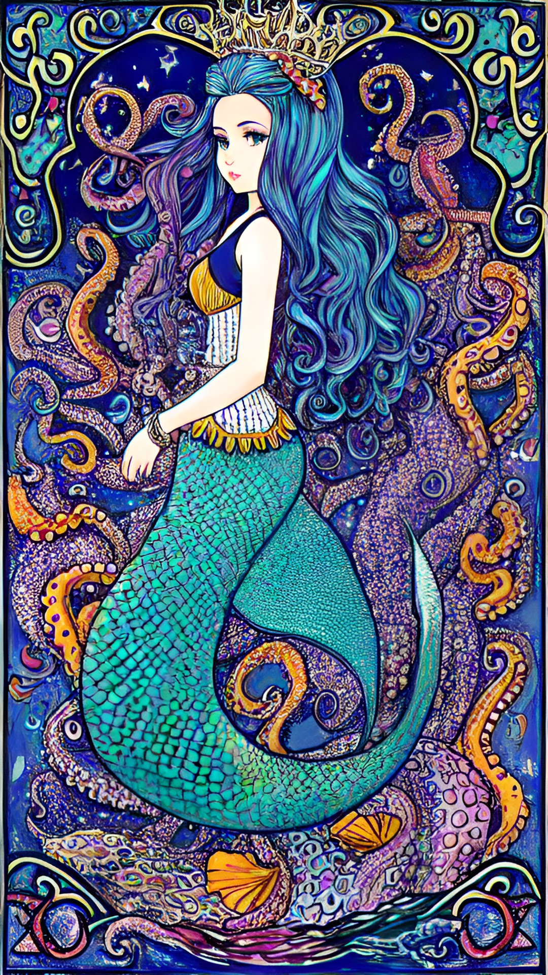 Mermaid and Octopus - mermaid standing on an octopus. preview