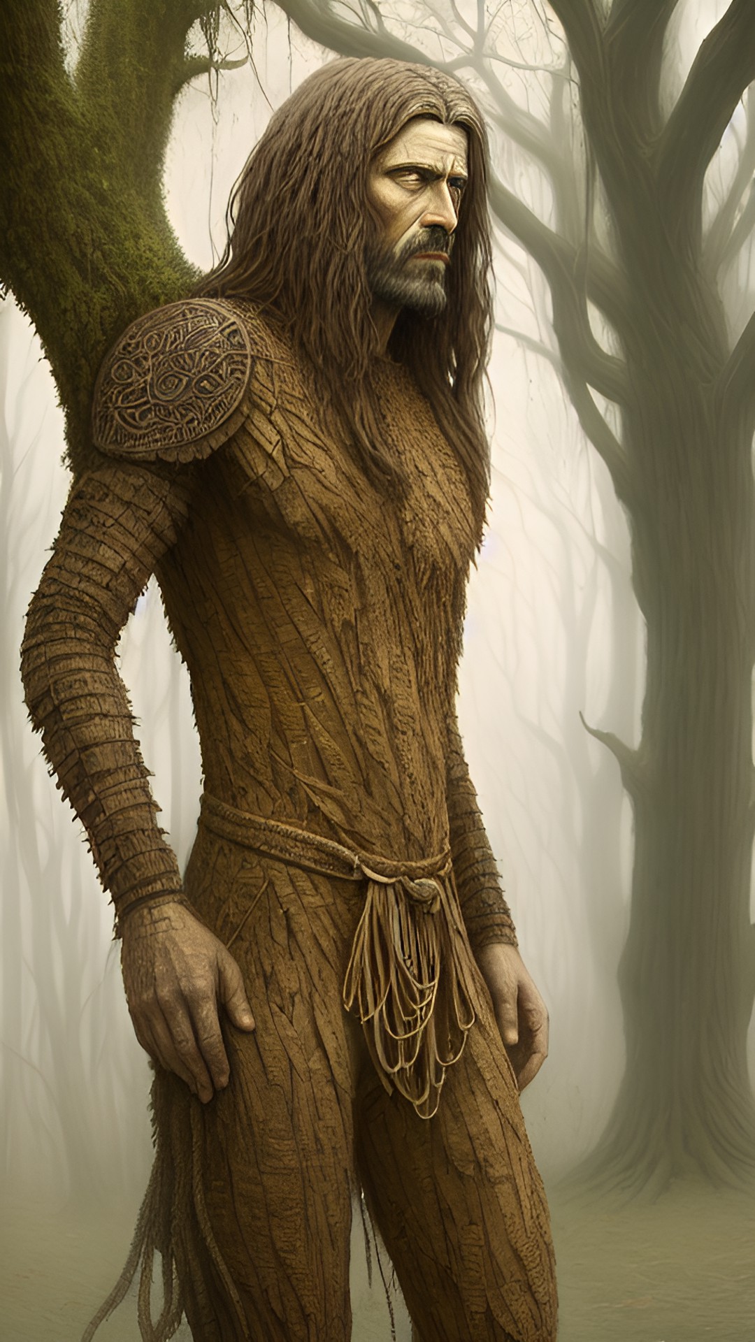 Tree bark warrior - unclad male made from tree bark preview