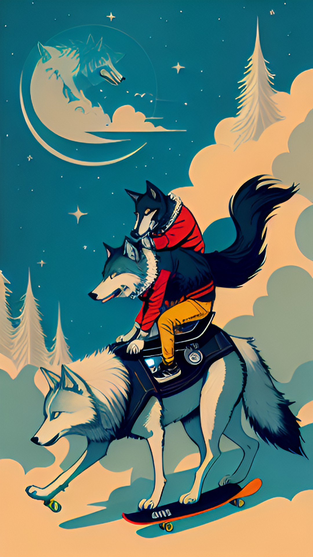 Sk8 wolf - wolf riding skateboard preview