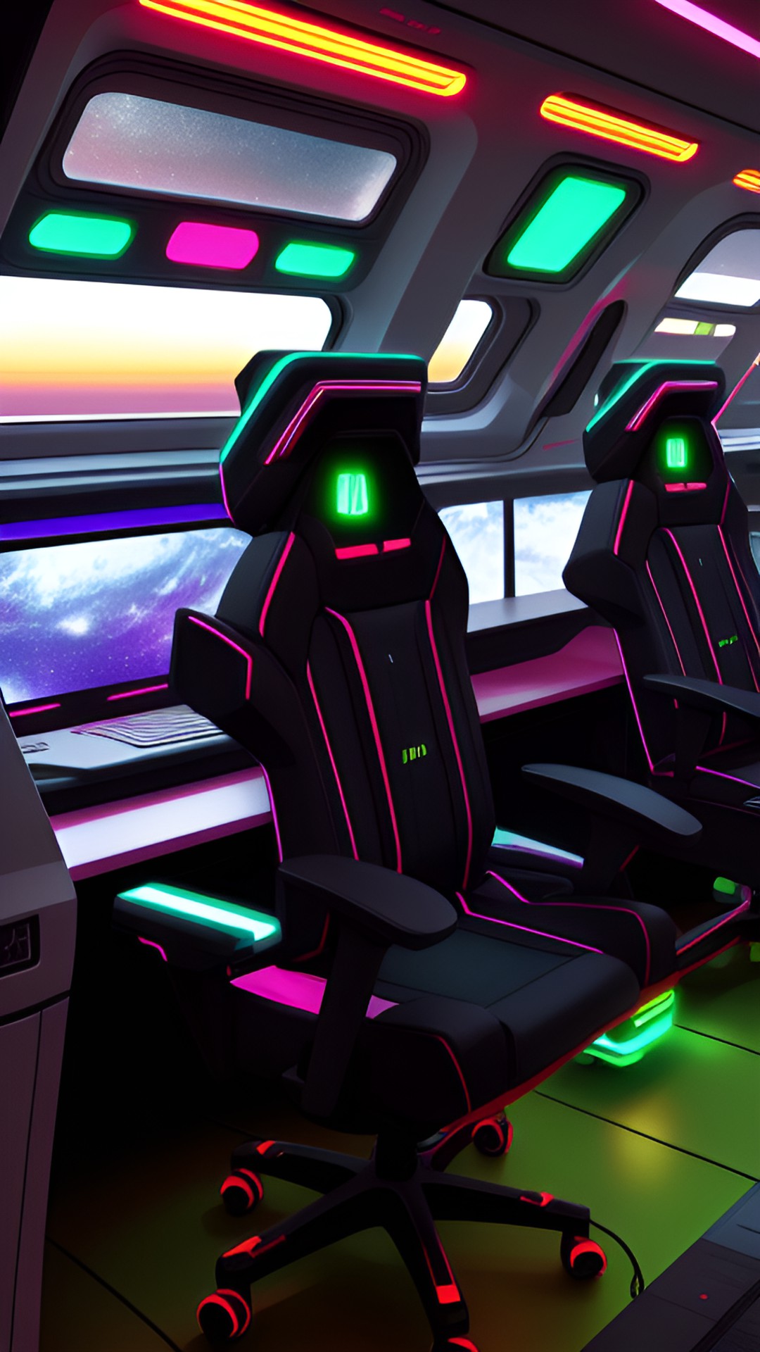 THERE COMING. - make this image more neon colored on only the outside of the window and more science fiction futuristic looking preview