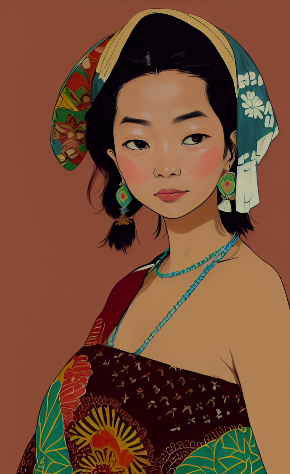 javanese woman wearing batik, after bathing, japanese style drawing, face by sorolla preview