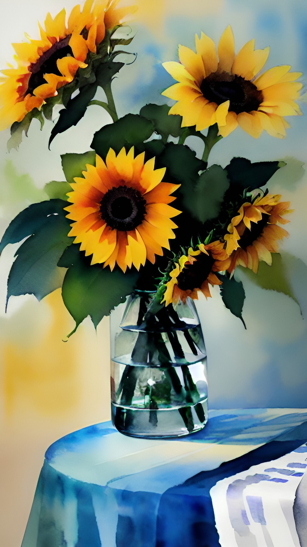 sunflowers in a vase on a table preview