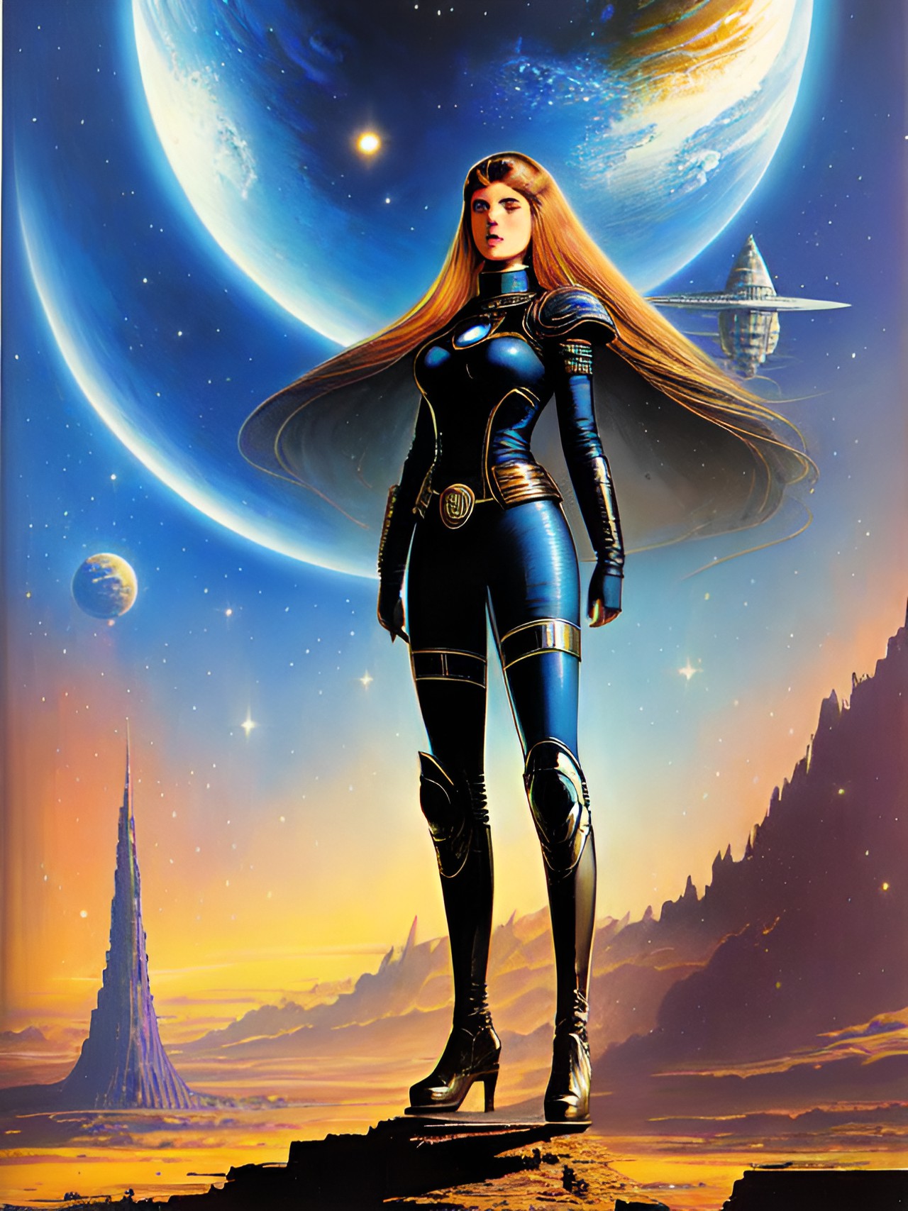 Sci-fi hero woman - sci-fi hero woman standing on galaxy land preview