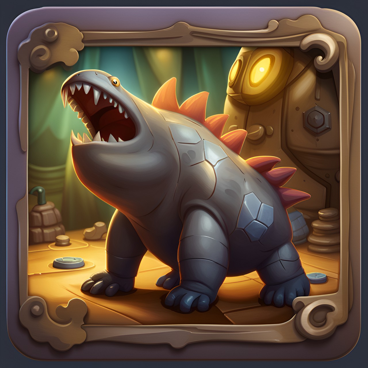 card,puzzle style collectible card game instance with pixar creature, digital arts render,deep neutral scene preview