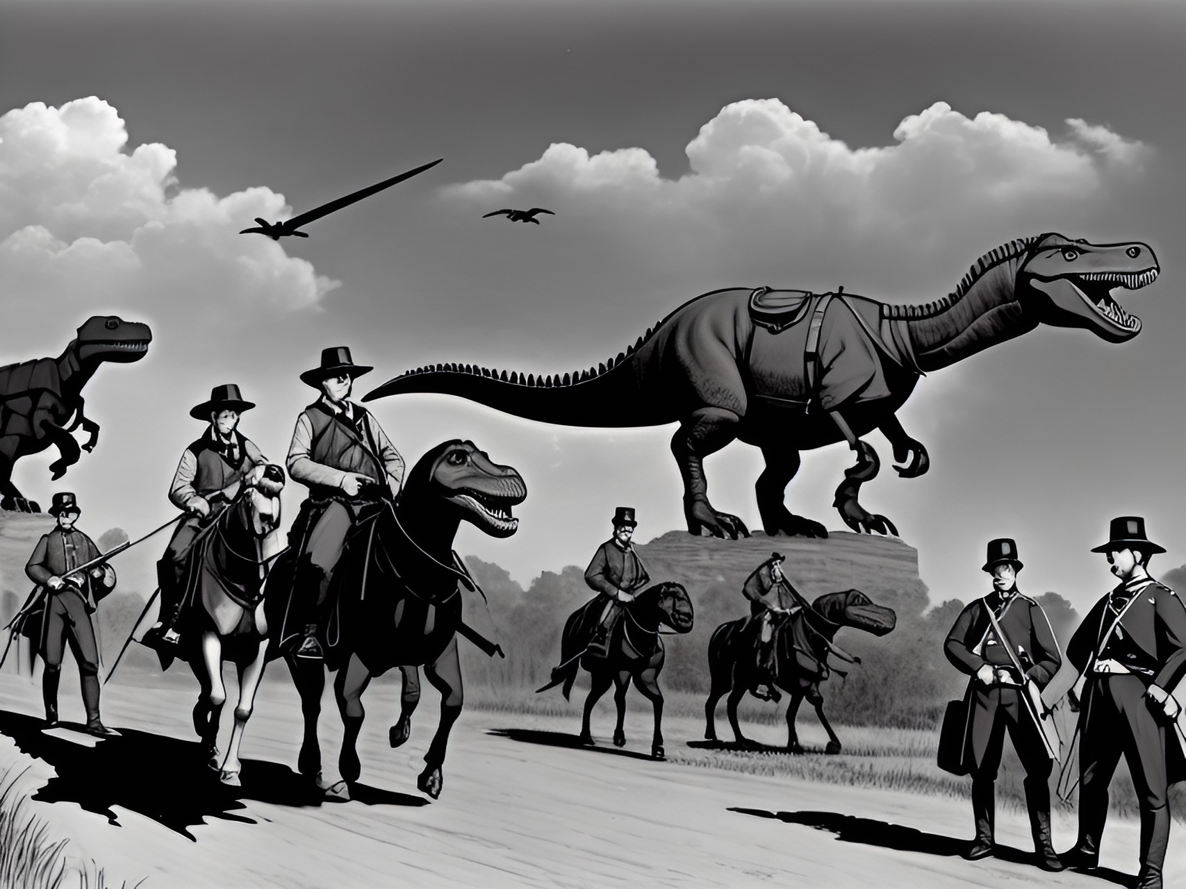 dinosaurs in the civil war, with union soldiers. preview