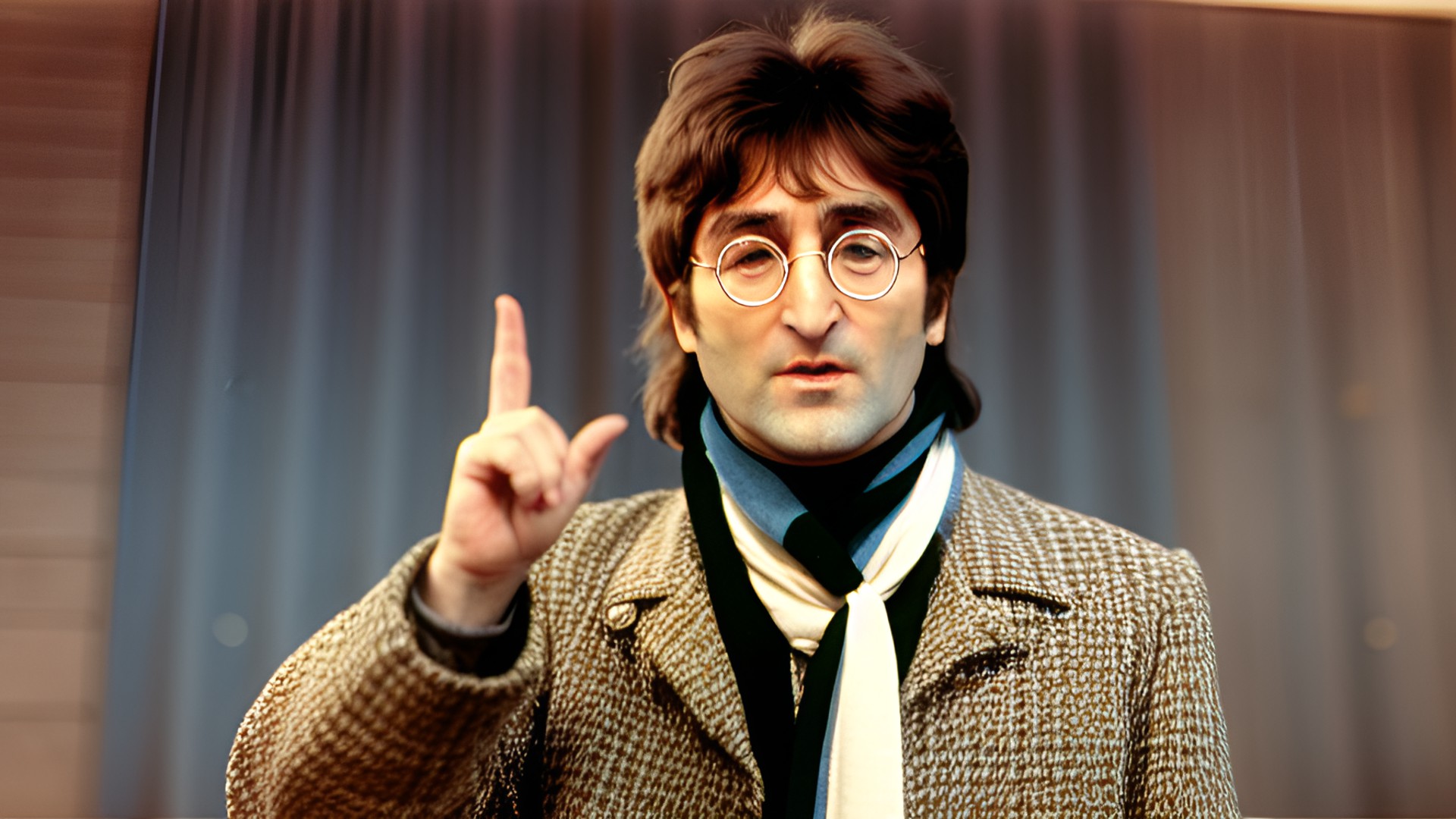 john lennon giving the peace sign with each finger in each of his nostrils preview