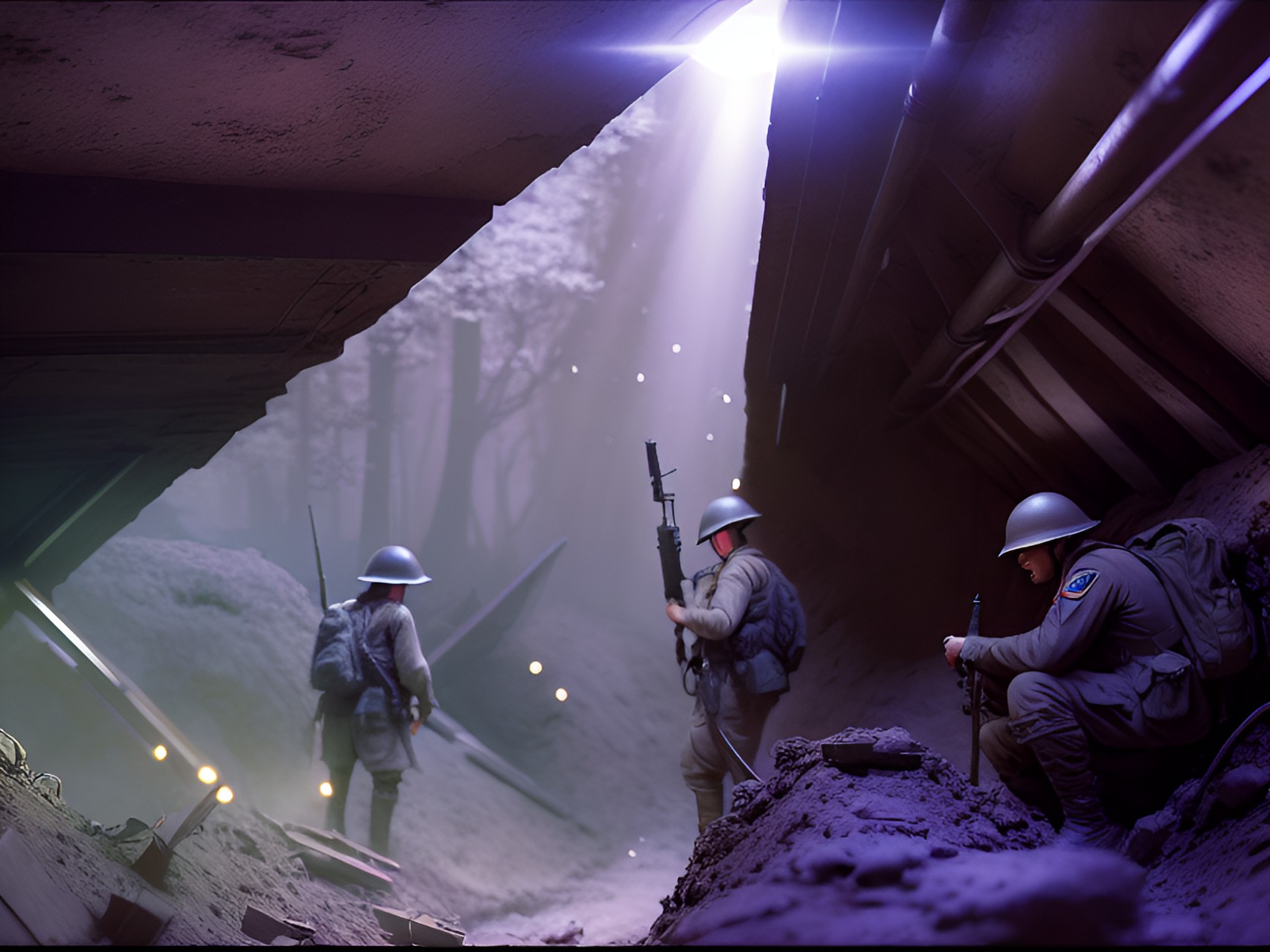 Western Front WWI - flare lights up trenches on western front in world war i preview