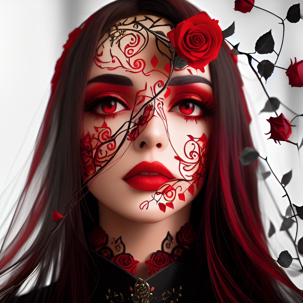 red rose - a fiery red rose, surrounded by black thorns. preview