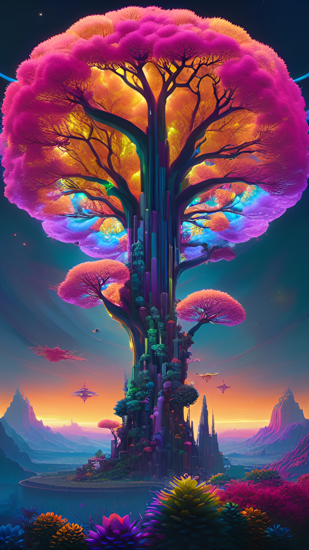 garish Fractal Tree - psychedelic fractal rainbow tree preview