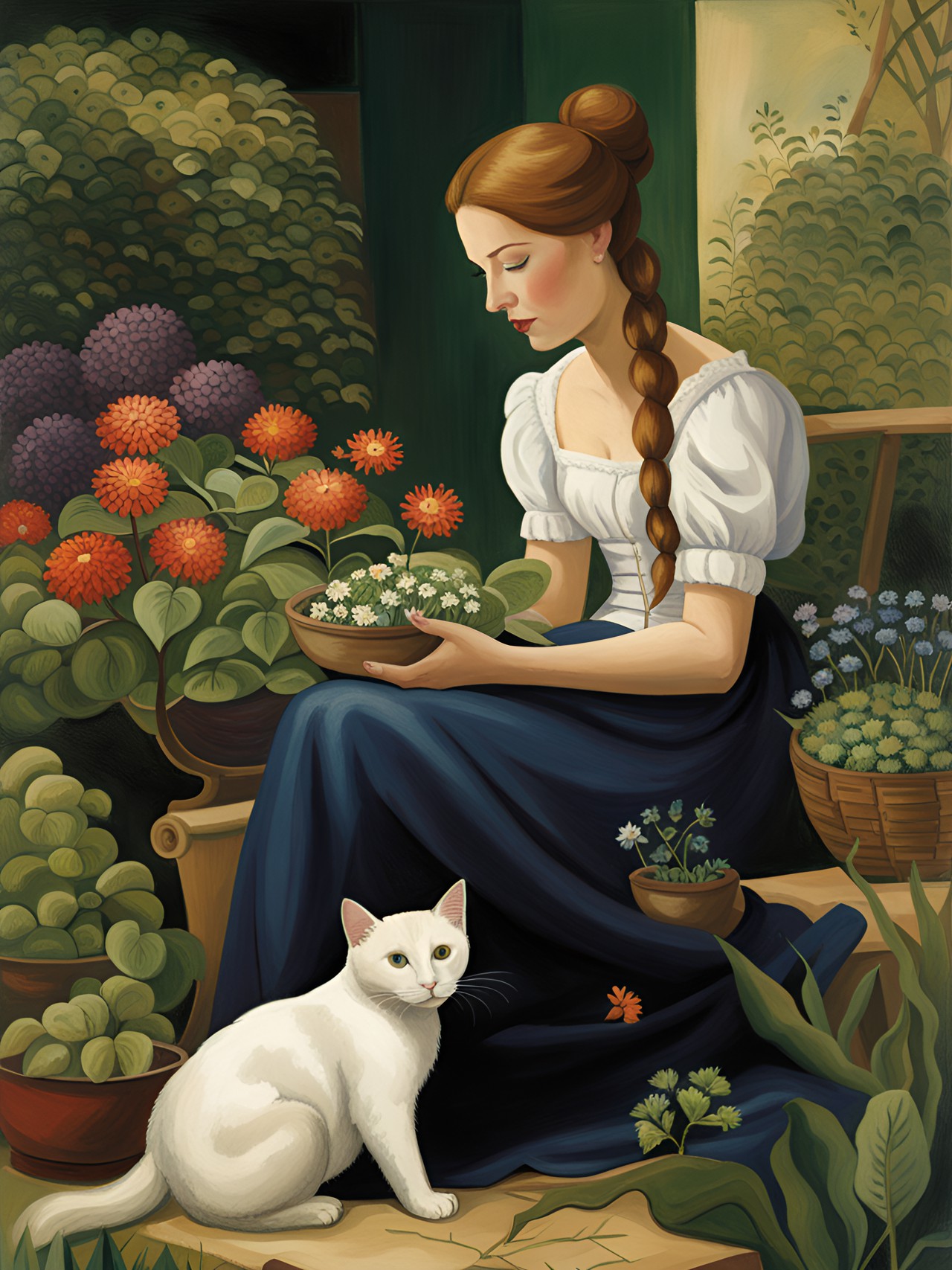 woman with cat in the garden preview