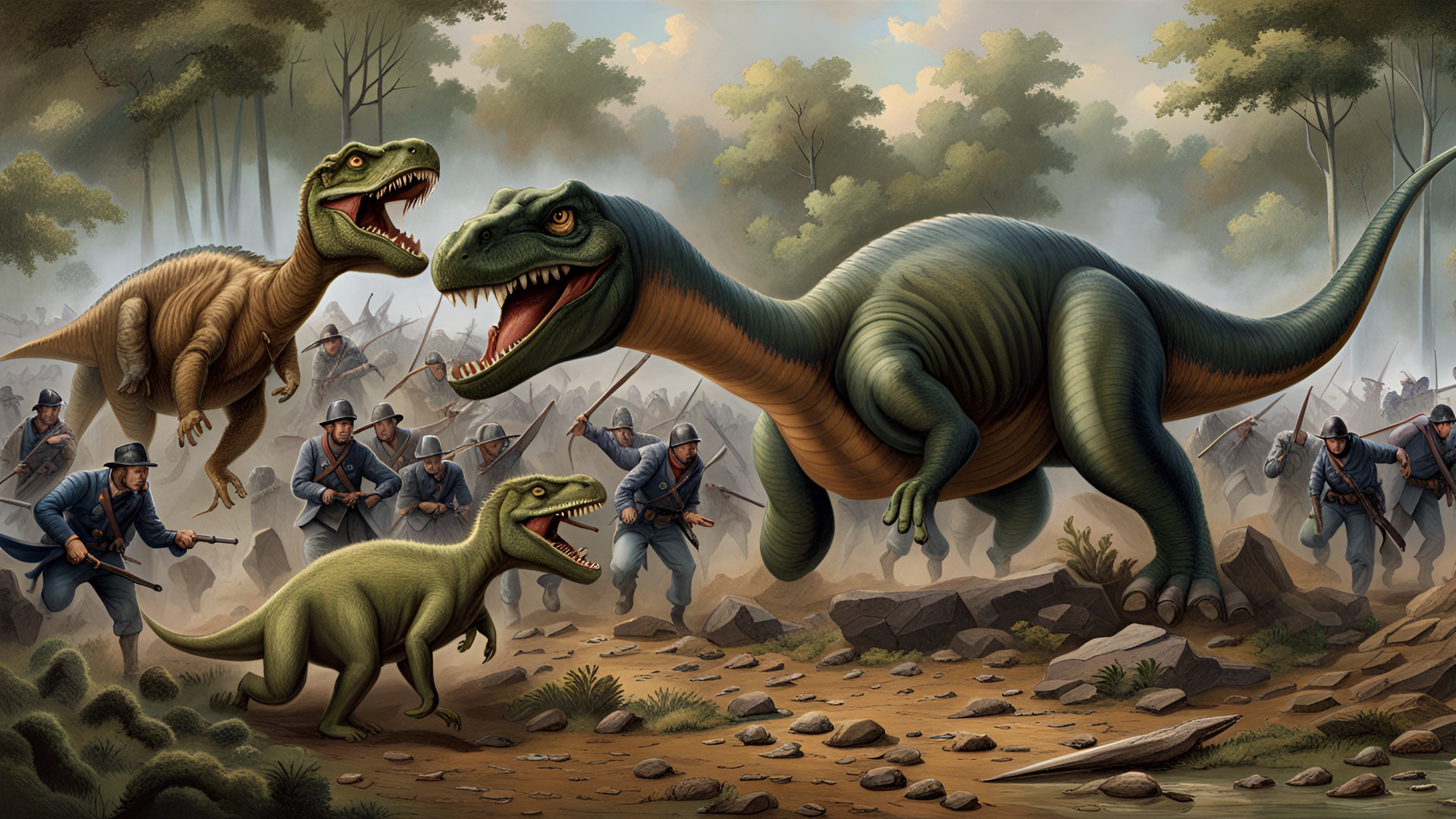 dinosaurs in the civil war, union army dinosaurs, confederate army dinosaurs, battle of gettysburg with dinosaurs preview