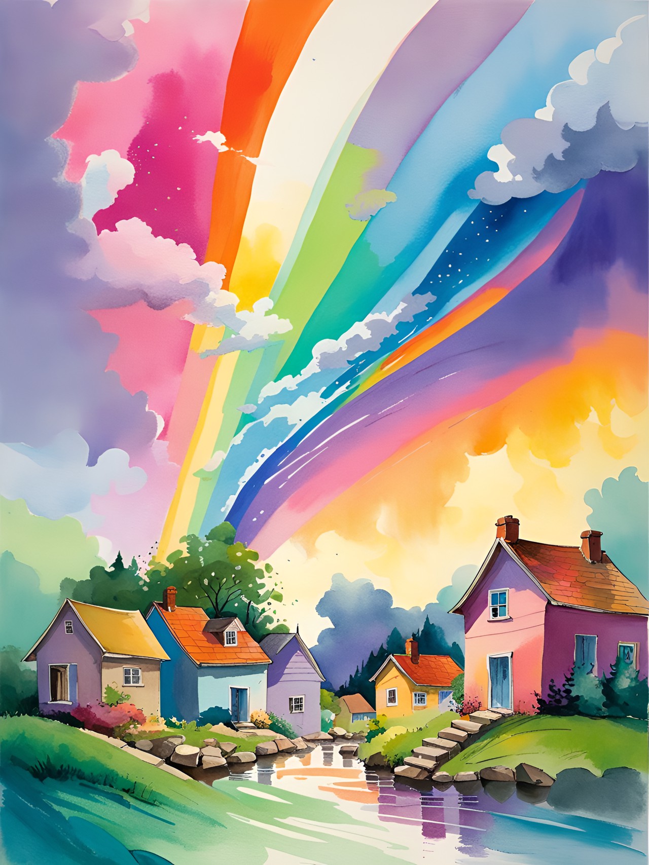 Rainbow Nader - a rainbow tornado over a village preview