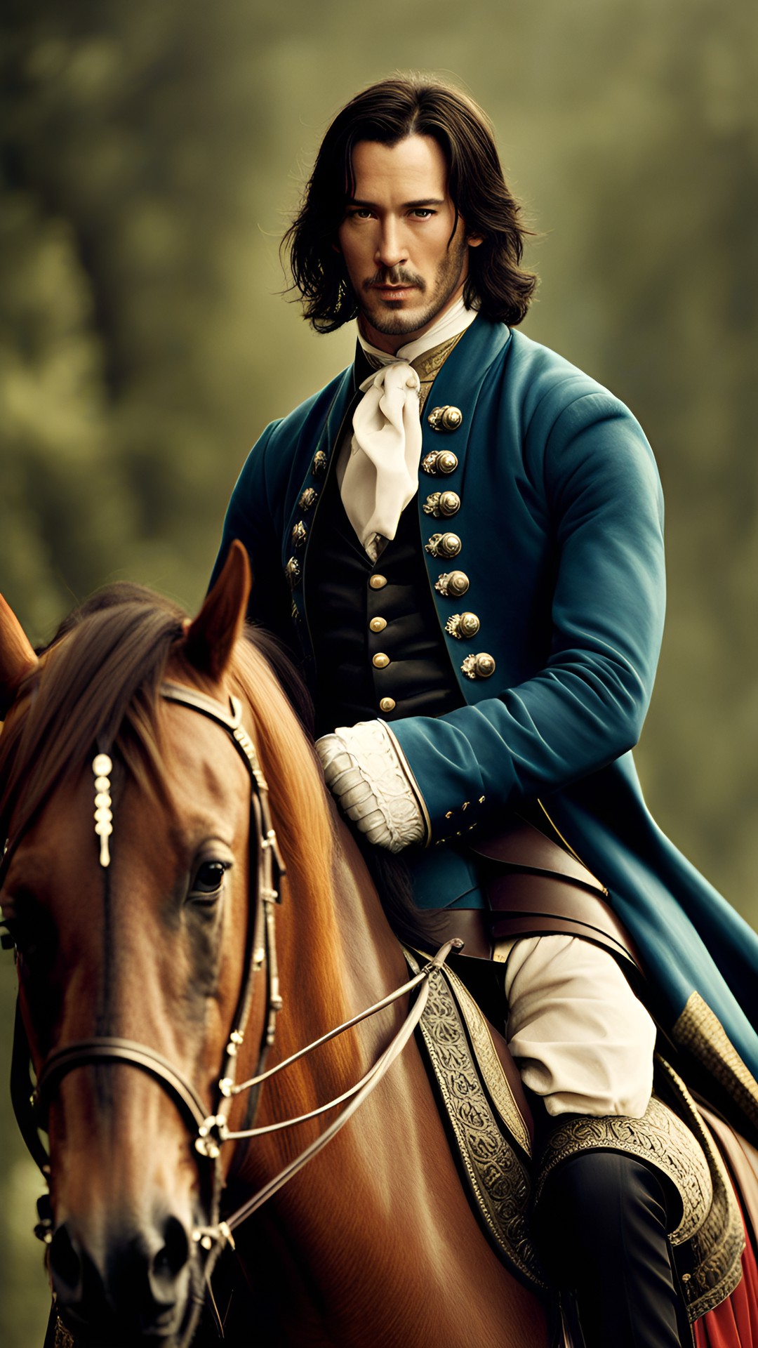 keanu. reeves in the 18th century  as a prince long hair , mesmerizing on his horse preview