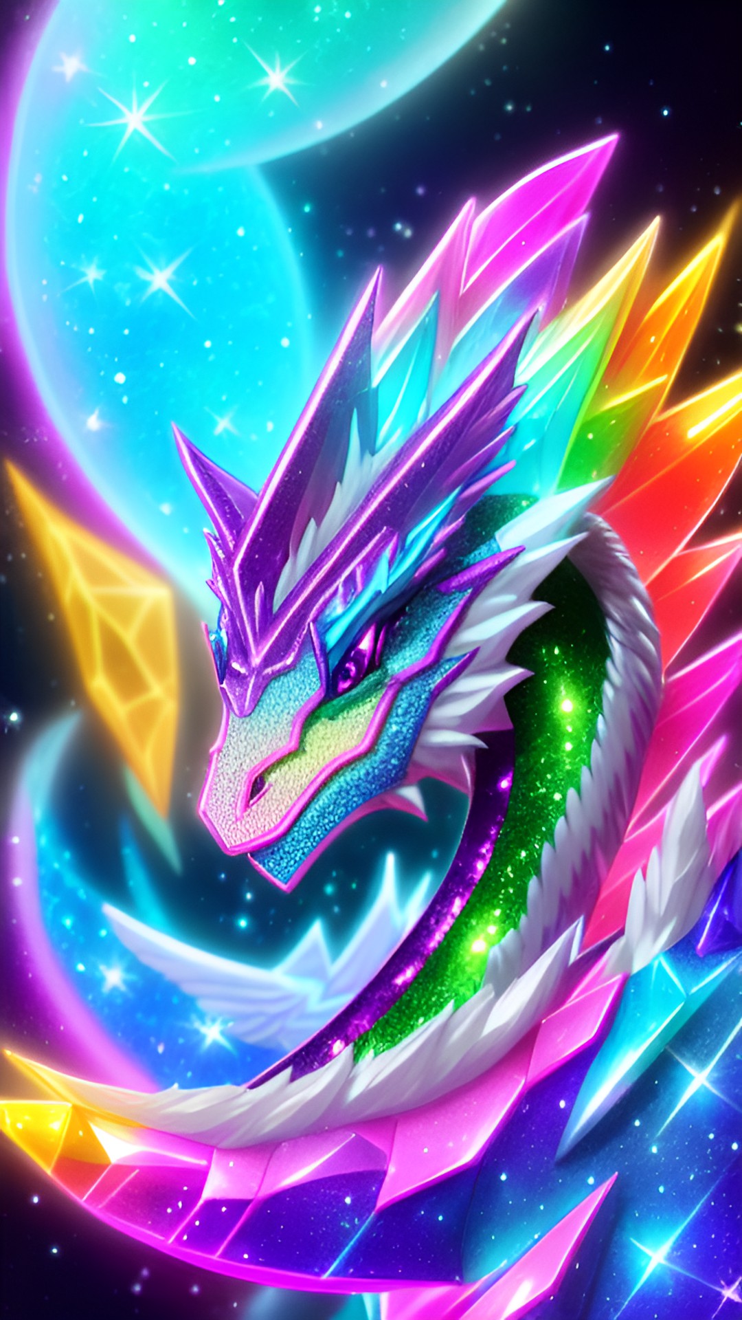 shiny shimmering glitter dragon with gemstone accenting, opalescent gradient, neoncore, synthwave, glittercore, highly detailed, no disfigured, no bad anatomy preview