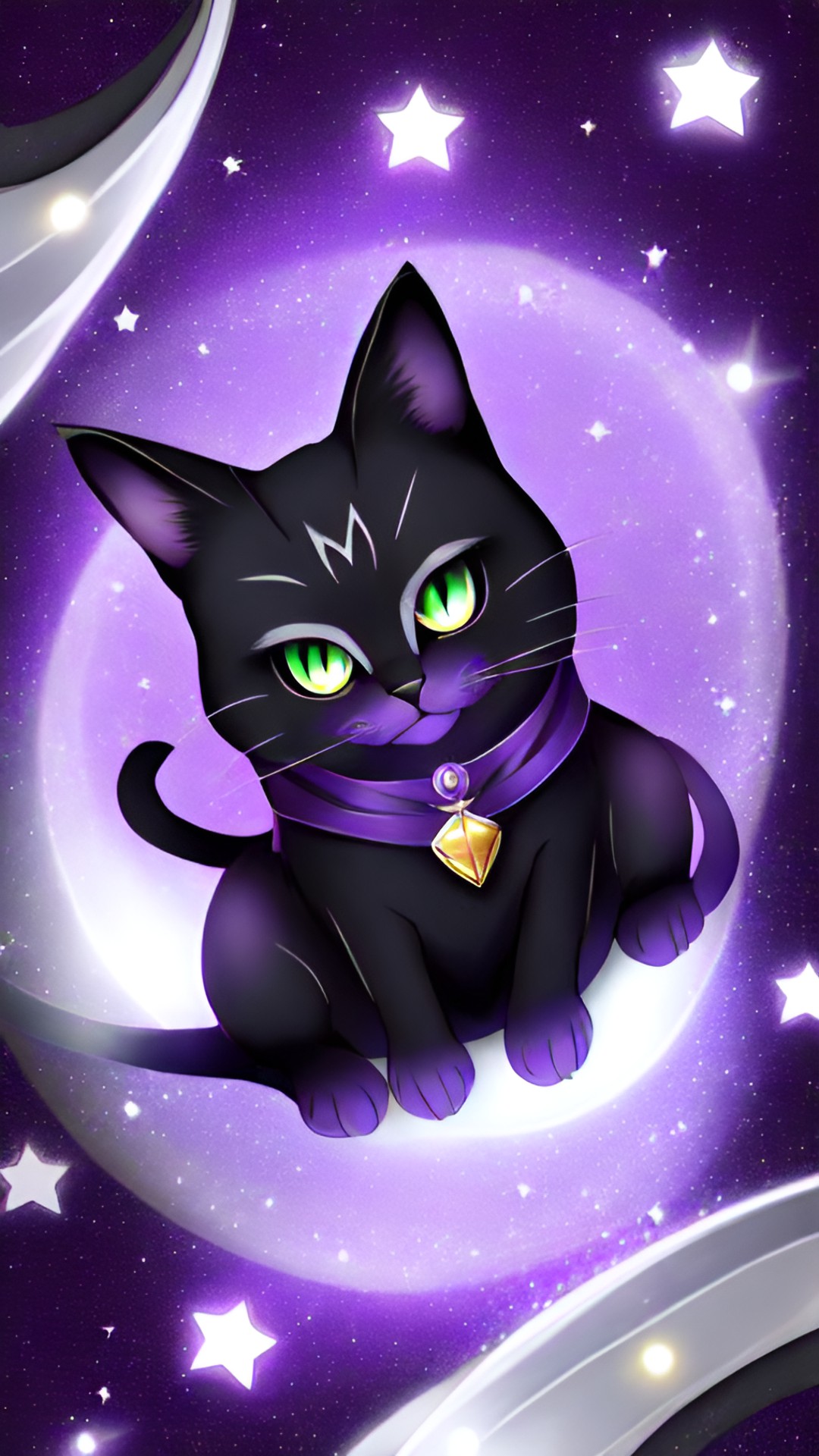 magical, chat noir, chat blanc, purple shiny stars background preview