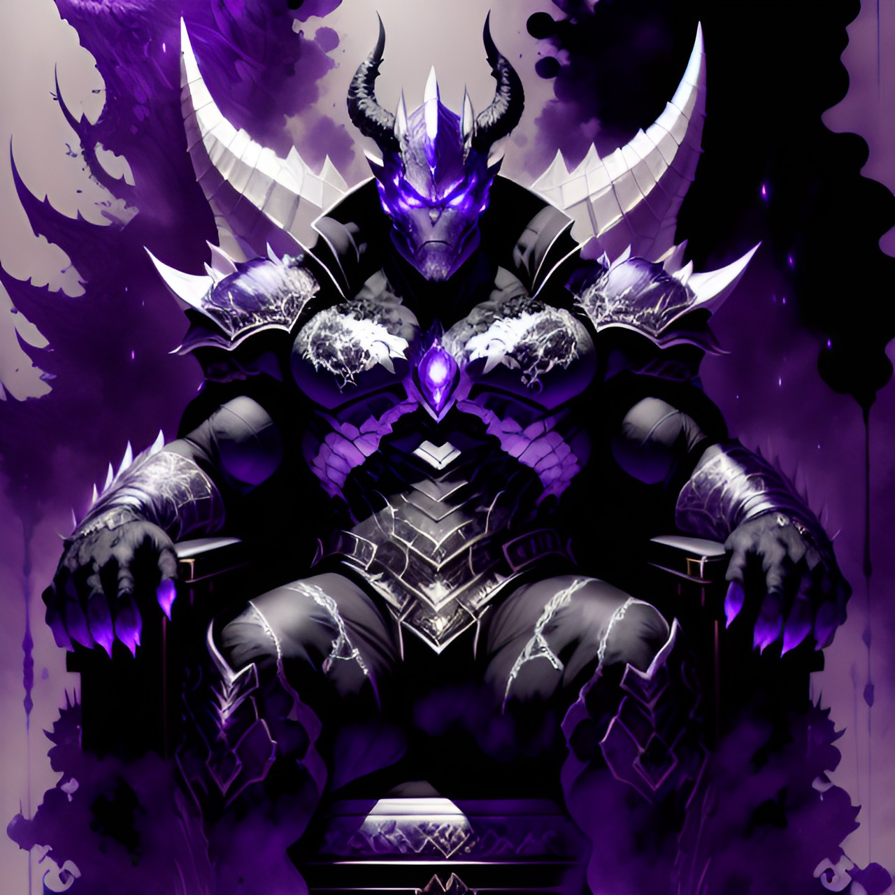 thanos dragon hybrid sitting on his throne with glowing eyes preview