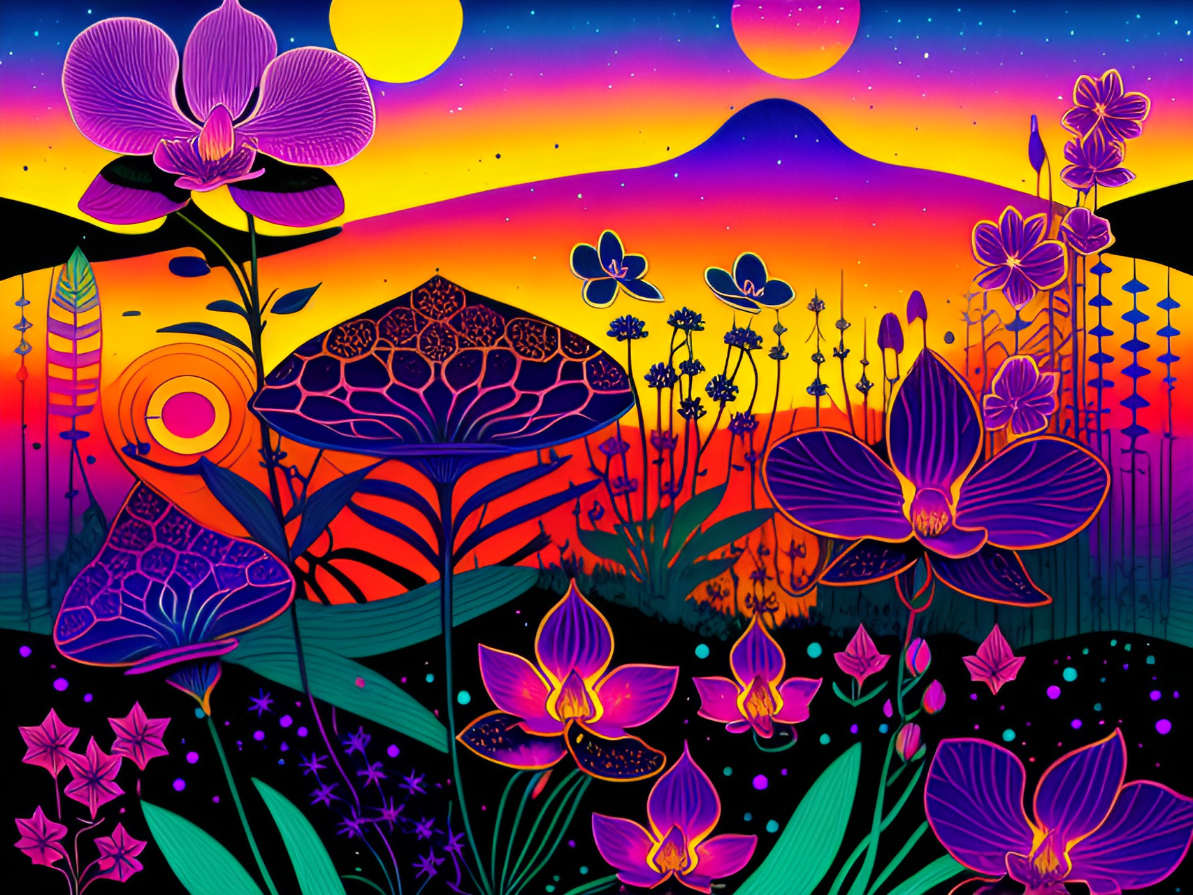 psychedelic cosmic orchids sunset preview