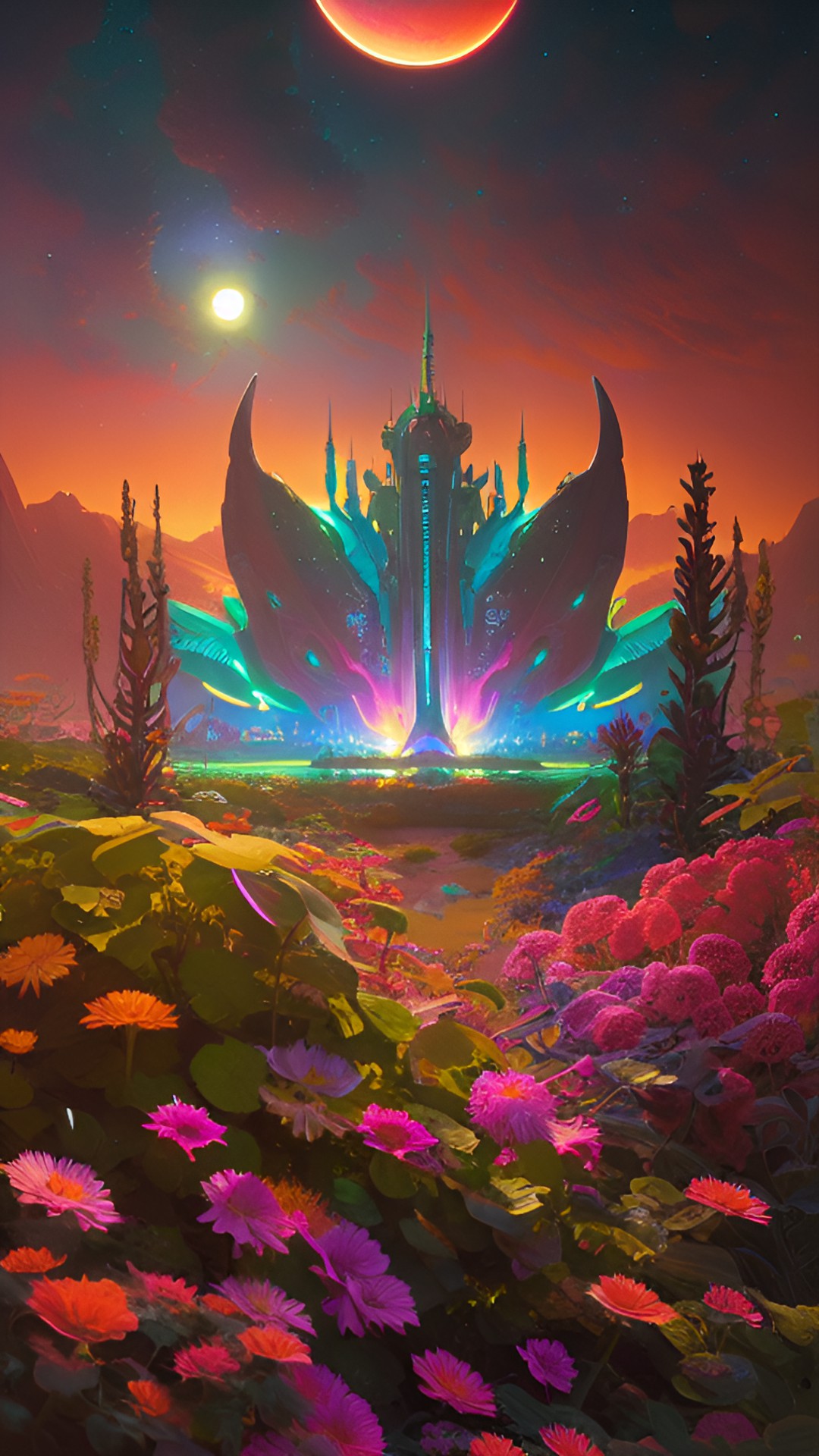 alien flower garden cosmic psychedelic sunset preview