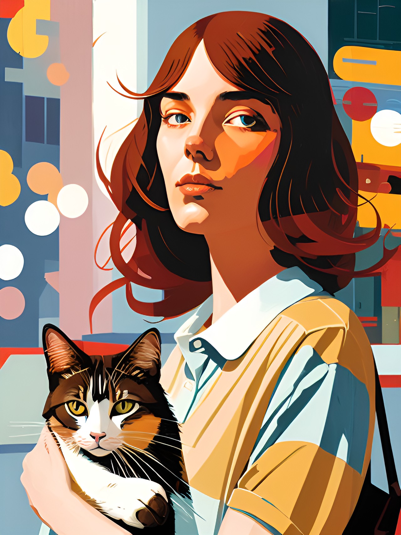 eccentric woman with a cat, in the style of georgia o'keefe preview