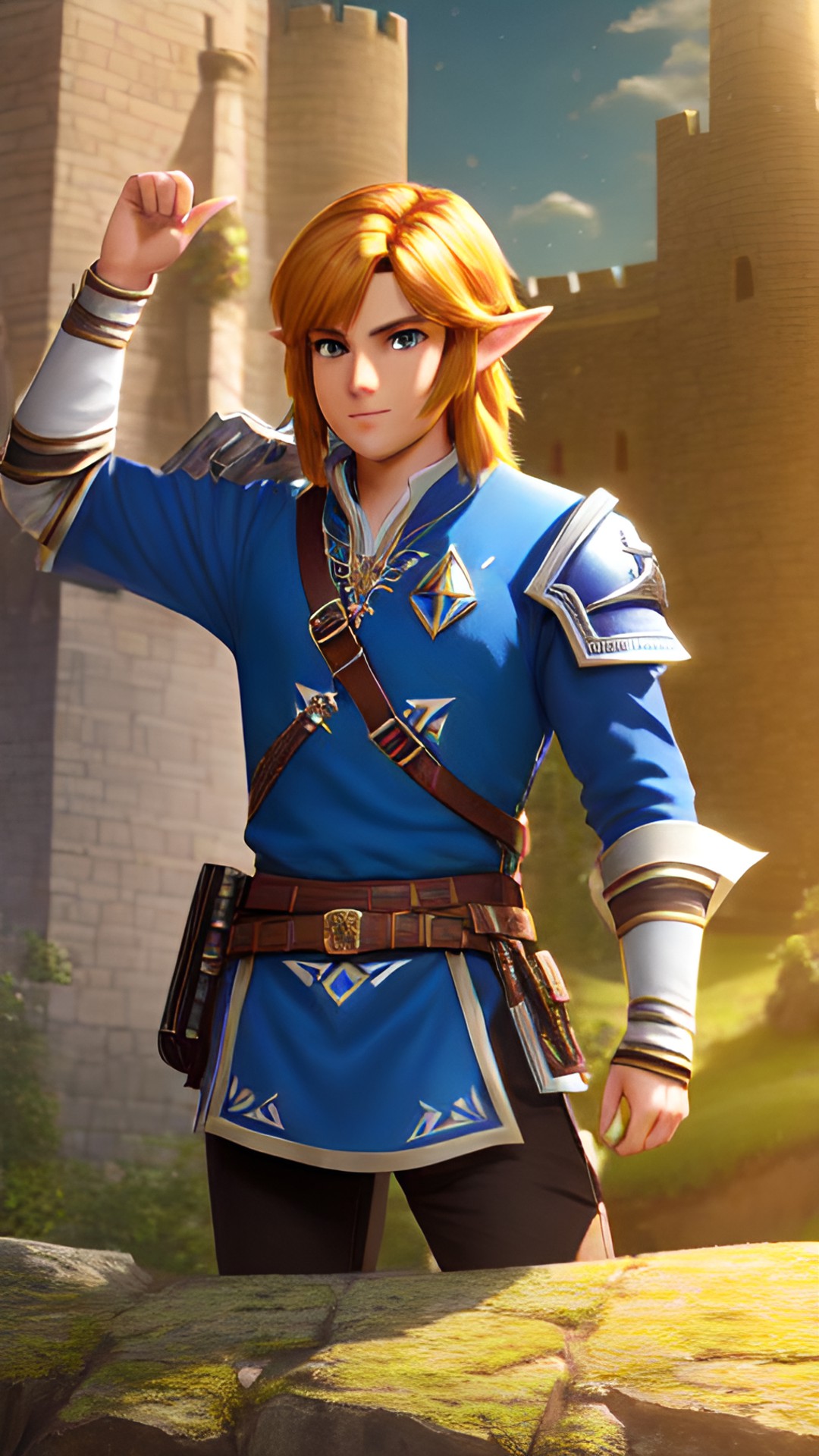 Link at Castle - (extremely detailed vfx v2 cg unity 8k wallpaper)full body portrait, happy handsome male link from zelda, in a castle, majestic octane render reflection preview