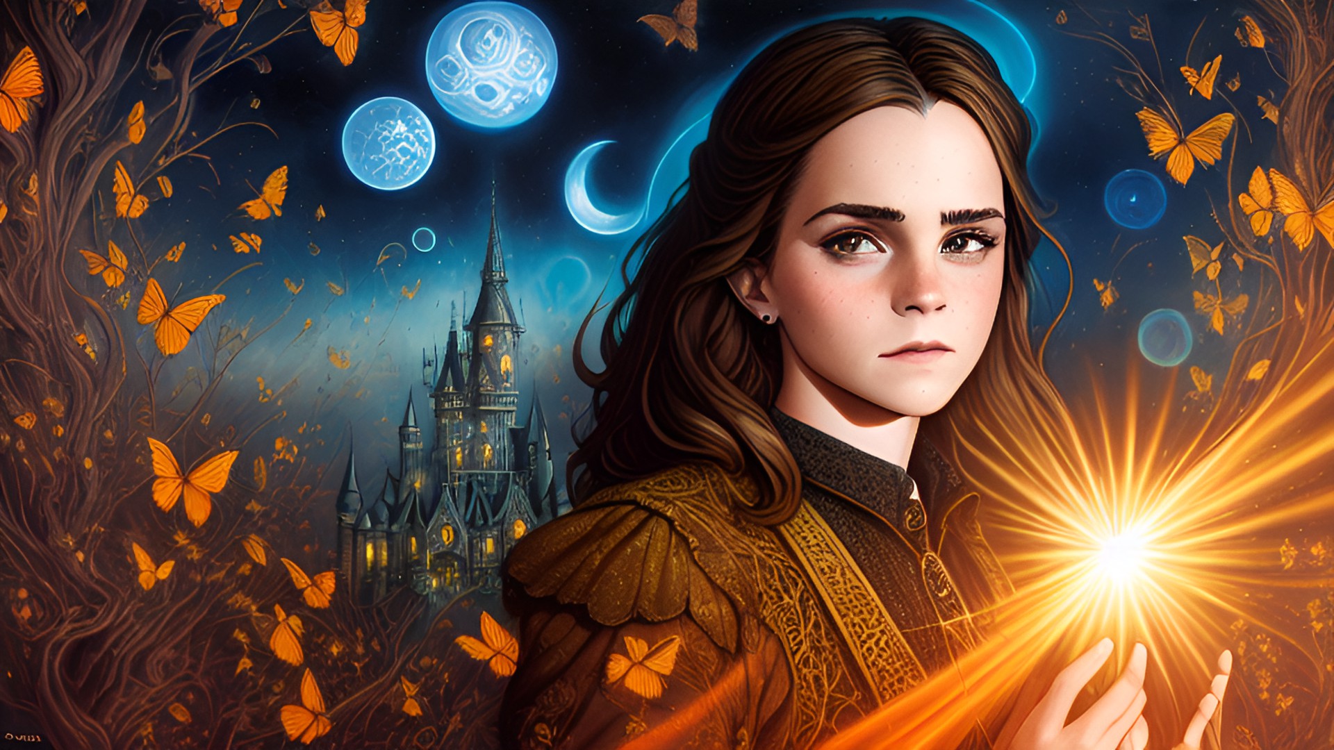 emma watson as a techno wizard surrounded by pixies and fairies preview