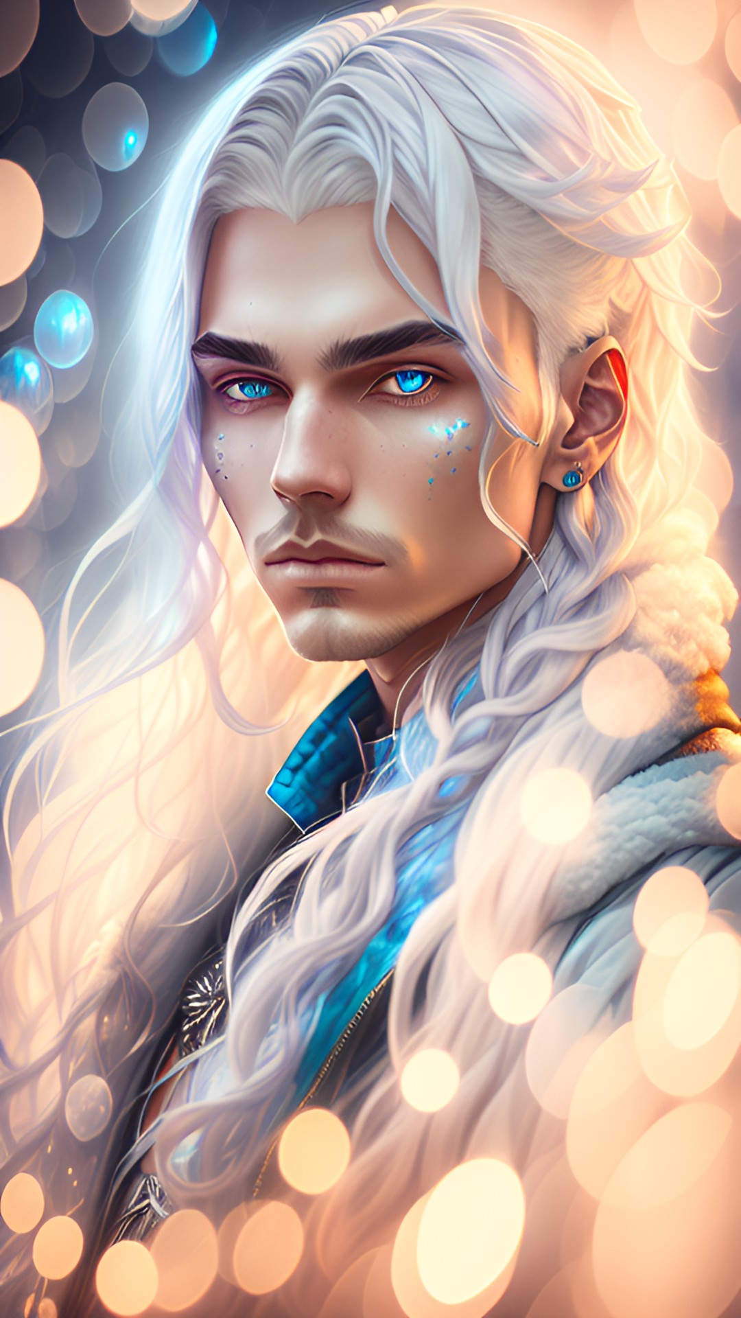 warrior 3 - a captivating, enigmatic individual with shimmering silver locks and captivating, intense blue gaze in the style of arcane preview