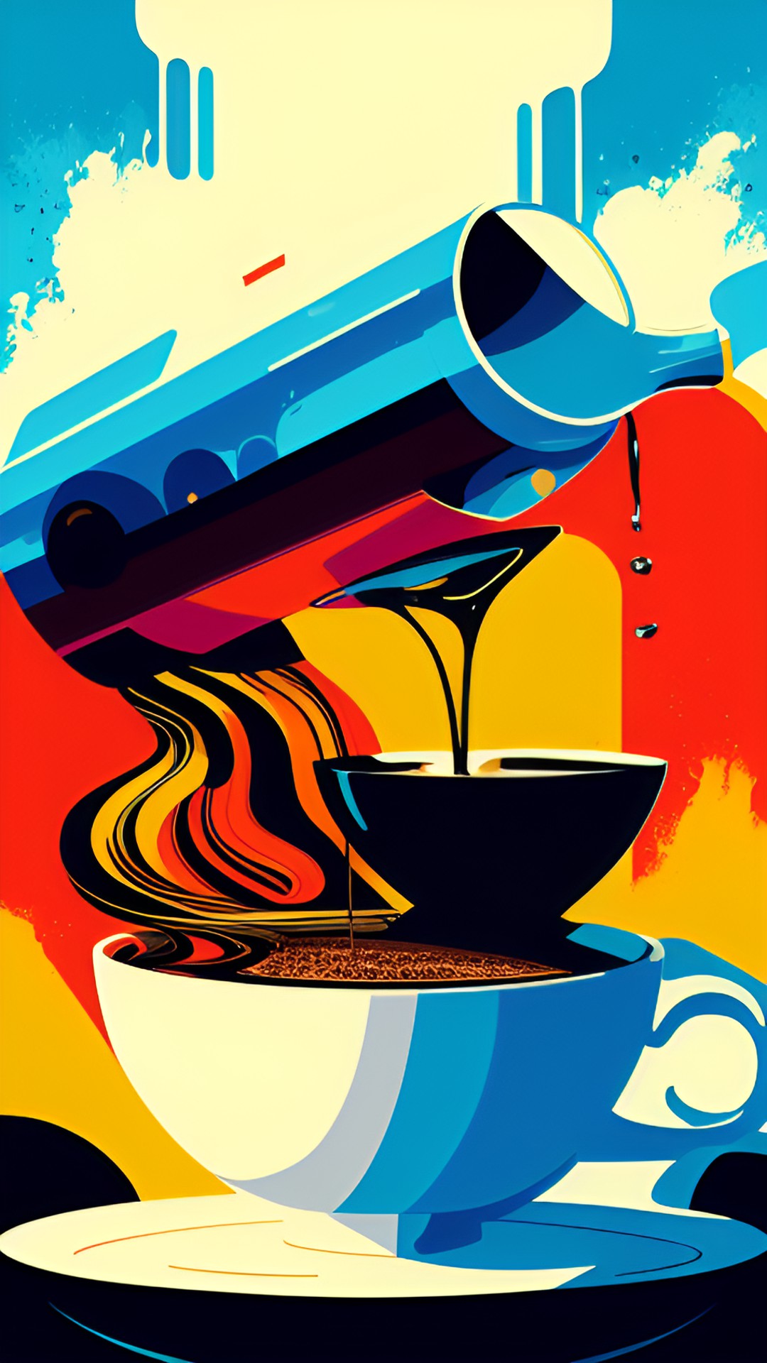 “Let the Java Flow” - a cup of coffee pouring into cup of coffee fountain preview