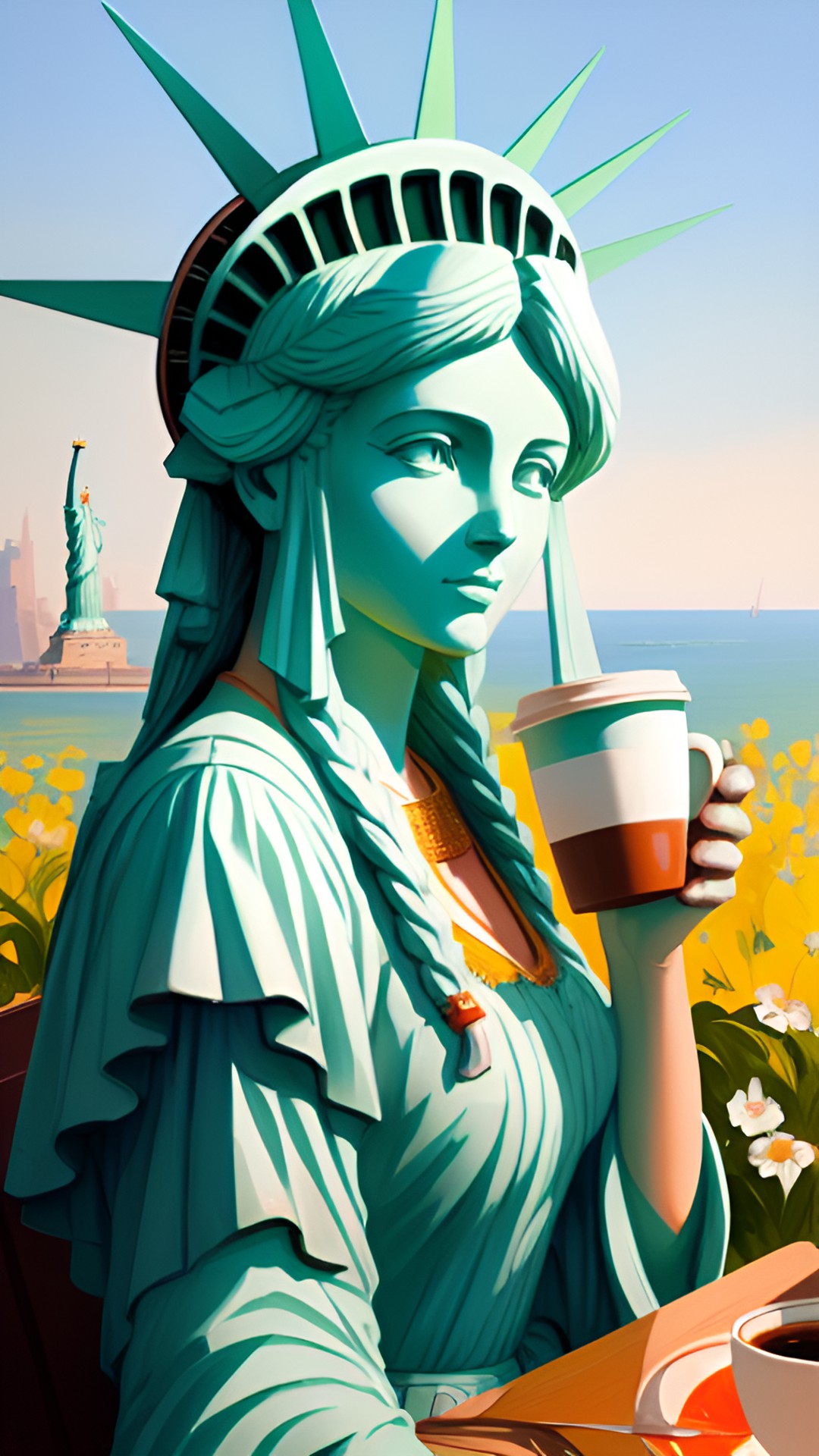 Liberty Needs Breaks - the statue of liberty drinking a cup of coffee preview