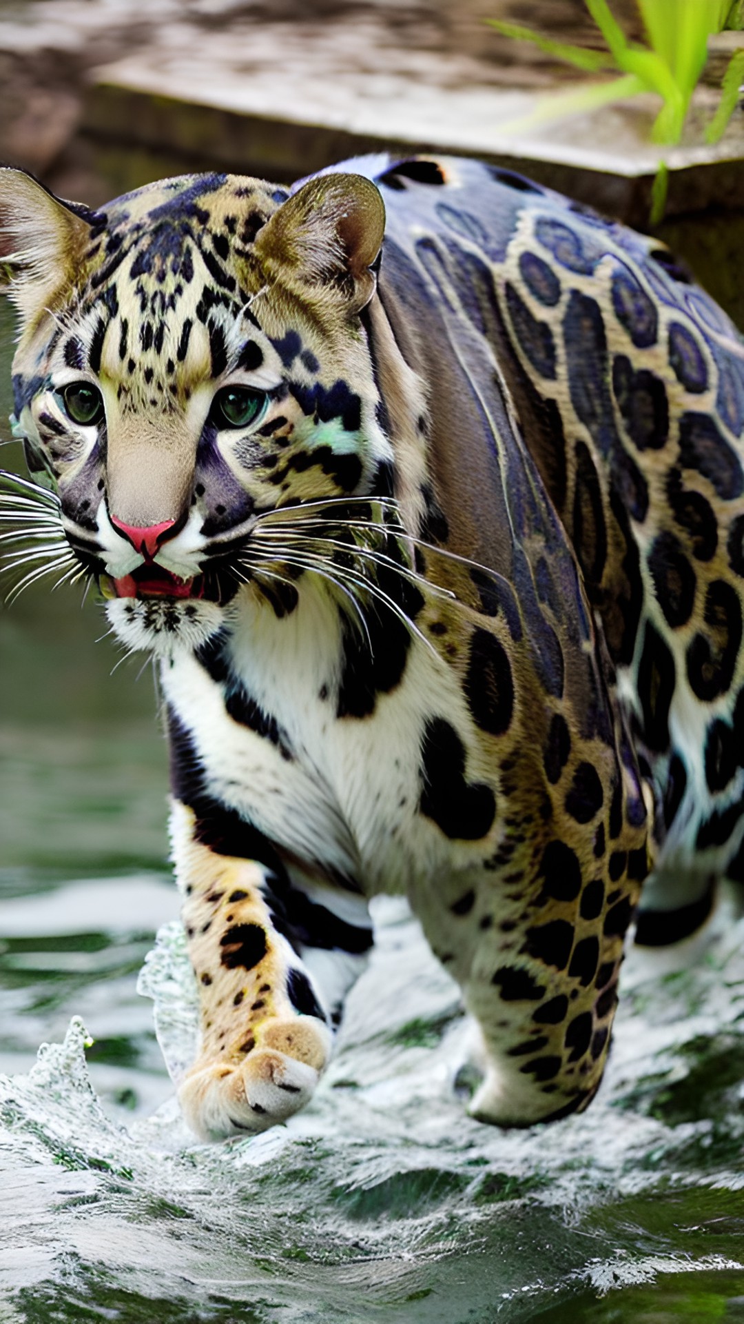 Leopard - a clouded leopard swimming in a lake to catch fish preview